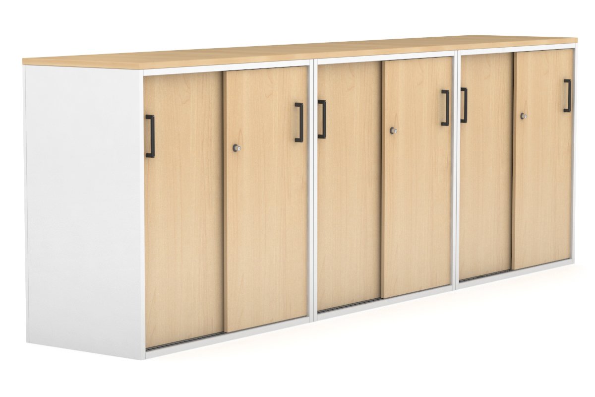 Modern 2400W x 900H x 450D Sliding Door Credenza for Office & Home - Medium Uniform Storage Cabinet with Smooth Gliding Doors - Perfect for Living Room, Bedroom or Entryway Organization