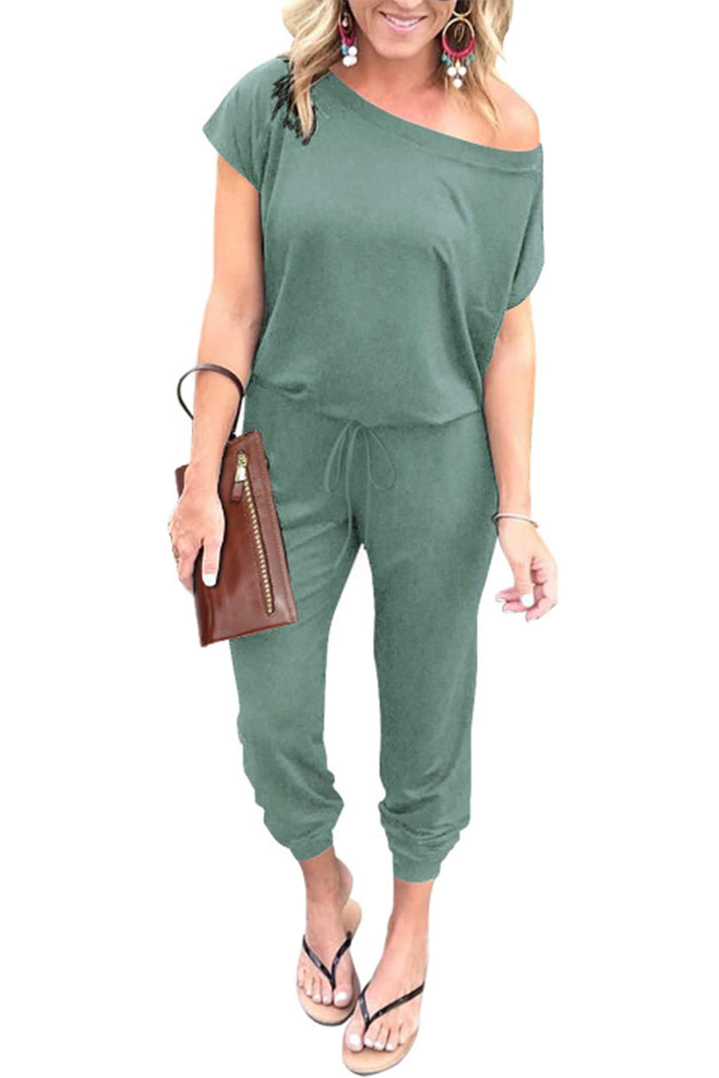 PRETTYGARDEN Women's Off Shoulder Jumpsuit - Summer Romper Dress for Vacation, Travel & Lounge Wear | Spring & Summer Outfits 2025 | Perfect for Beach Trips, Date Nights & Casual Outings