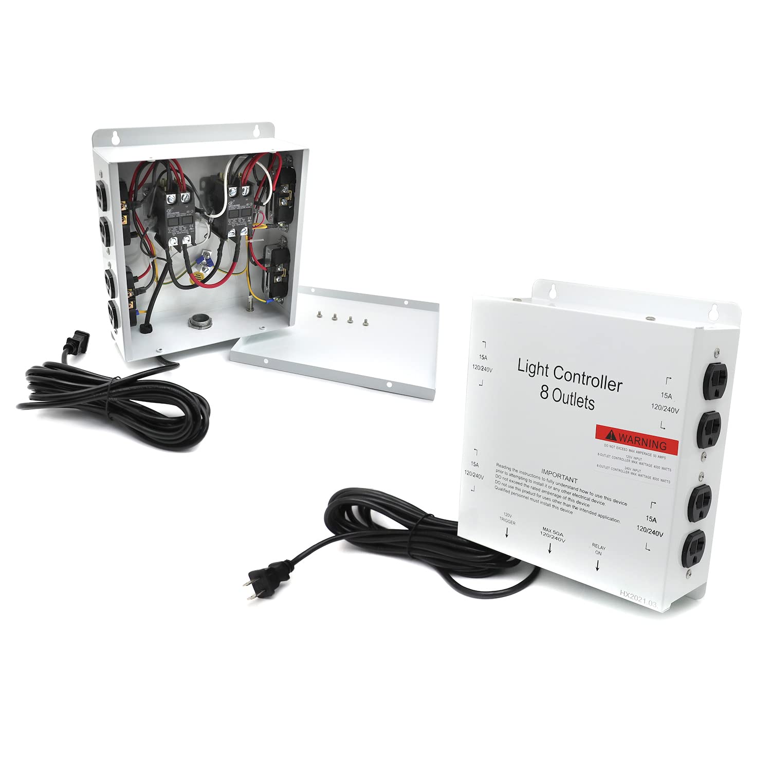 HTTMT 8-Light HID Hydroponic Ballast Controller with Trigger Cord - 120V/240V 50A Master Electric Box for Indoor Gardening, Greenhouse, Lawn & Patio Plant Growth | Perfect for Commercial Grow Rooms & Home Hydroponic Systems [P/N: ET-TOOL036-WHITE]
