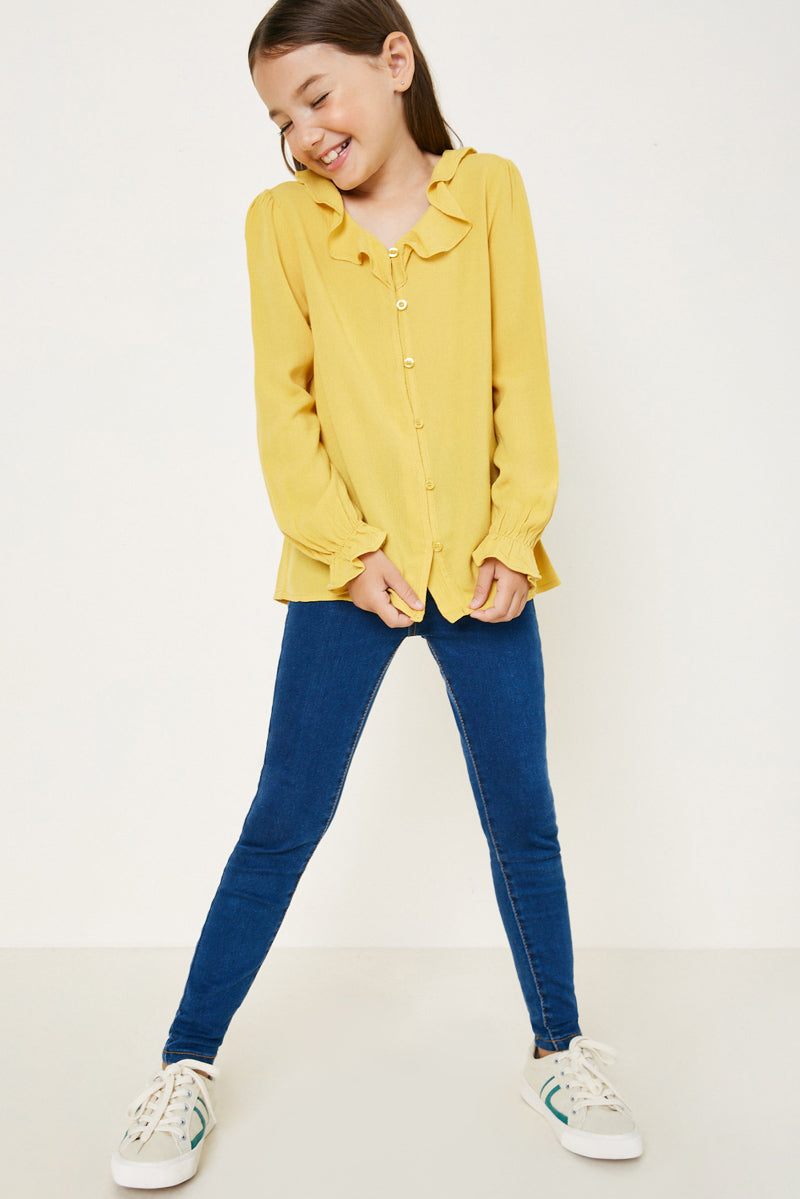 Women's Stylish Button Down Ruffle Collar Blouse - Elegant Office & Casual Wear Top for Work, Date Night and Spring Outfits