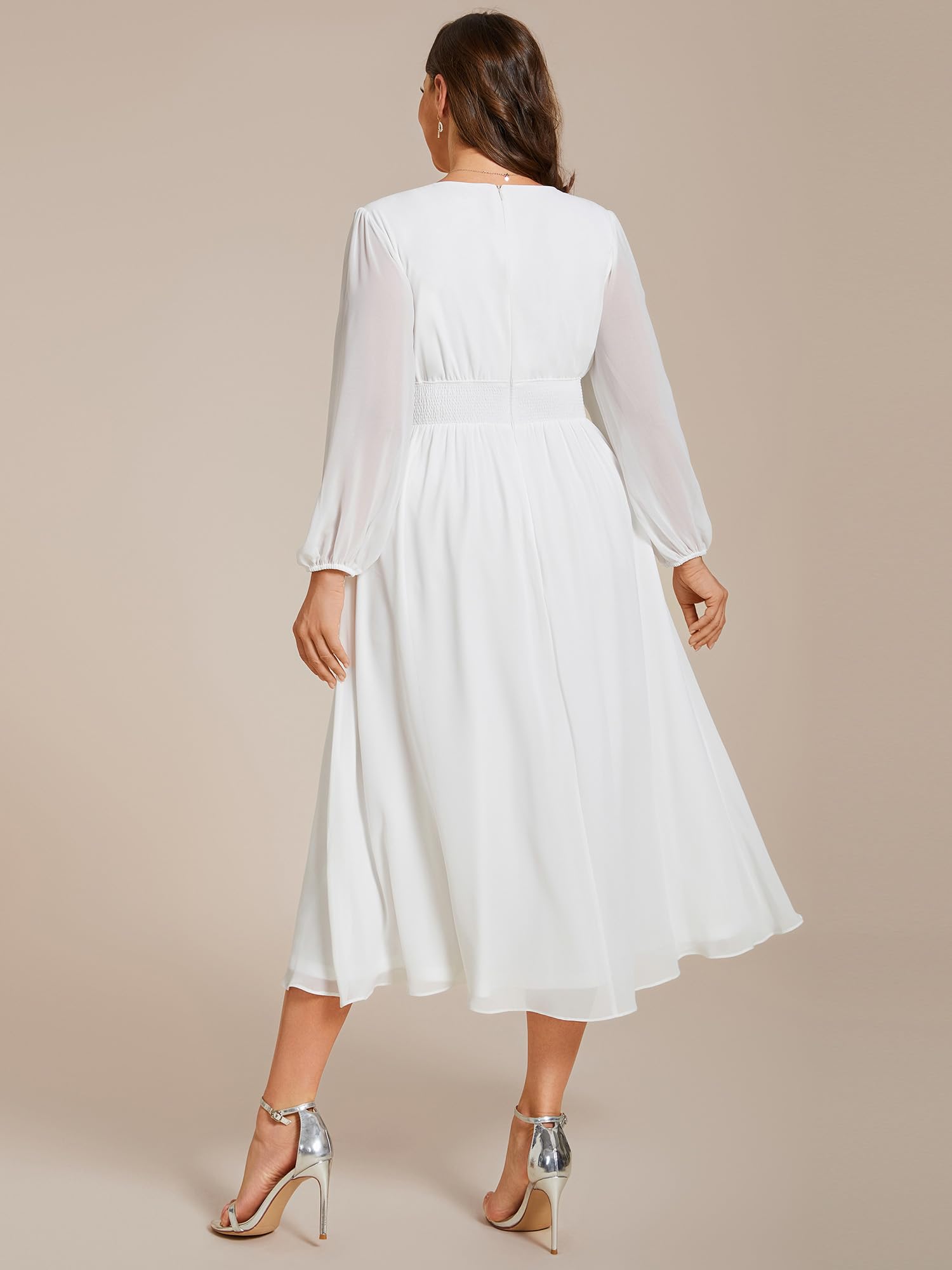 Ever-Pretty Women's Plus Size A-Line V-Neck Lantern Sleeve Midi Formal Dress for Curvy Women 01929-DA - Perfect for Weddings, Parties & Special Occasions