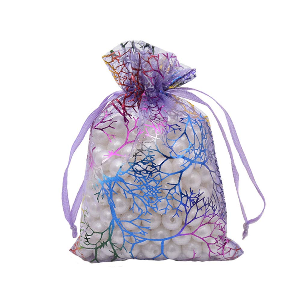 100pcs Purple Organza Gift Bags 3x4 Inches - Jewelry Pouch Drawstring Bags for Christmas Wedding Party Favors, Birthday Gifts & Bridesmaid Accessories - Coralline Organza Favor Bags for Jewelry, Candies & Small Gifts