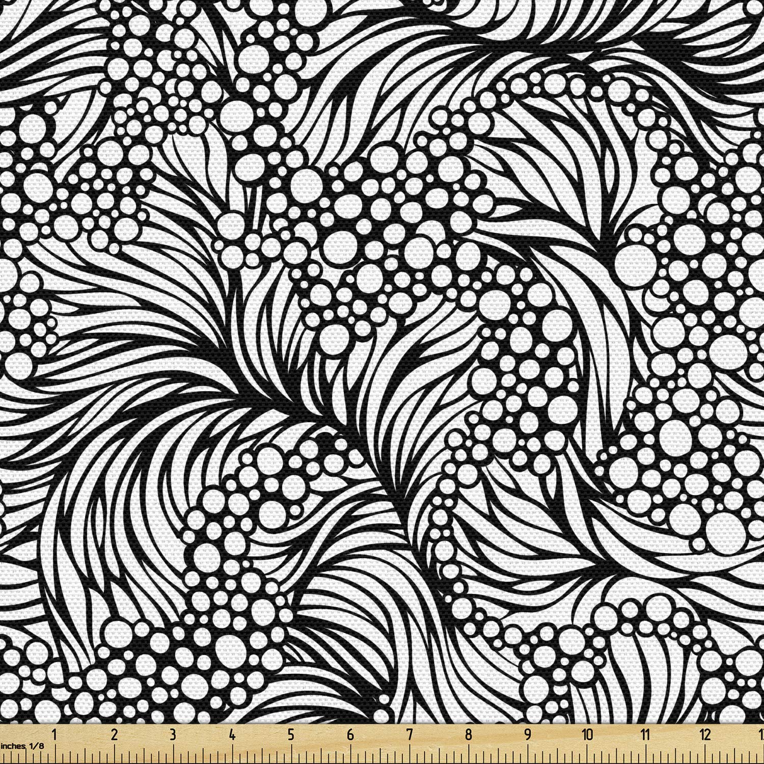 Ambesonne Black and White Abstract Ocean Waves Fabric by The Yard - Water Themed Bubbles & Dots Pattern - 10 Yards Upholstery Material for Sofa, Curtains, Pillows & Home Decor (Black/White)