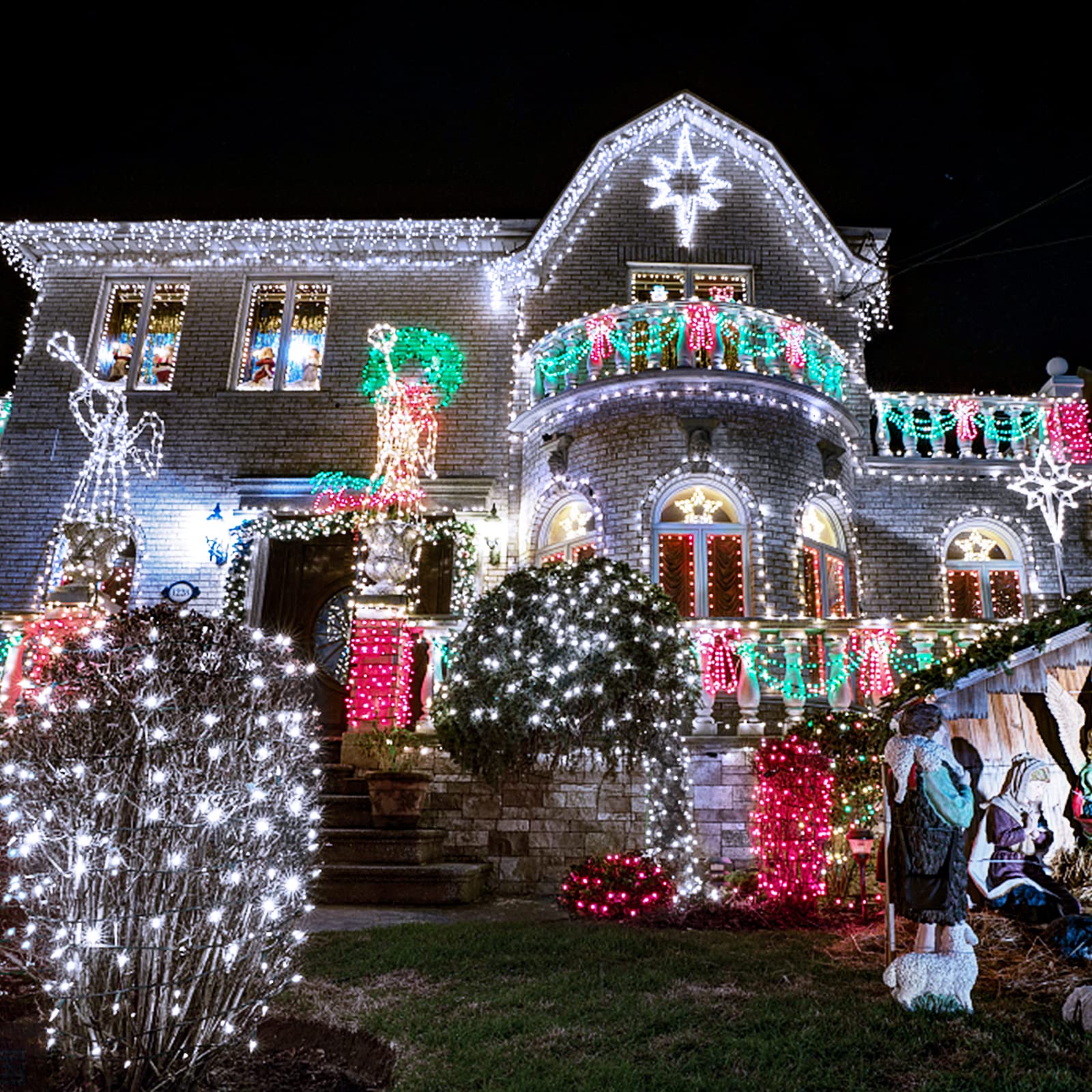 JMEXSUSS 200 LED White Christmas Lights Outdoor - 66ft Waterproof Twinkle String Lights with 8 Modes & Green Wire - Perfect for Christmas Tree, Xmas Wedding, Party & Indoor/Outdoor Holiday Decorations