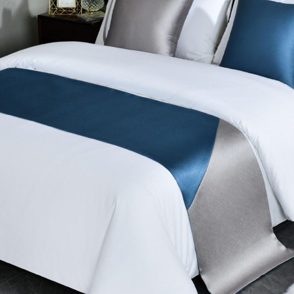 Modern Minimalist Splicing Bed Runner - Dark Blue Luxury Bed Scarf for Foot of Bed Protection - Hotel & Guesthouse Bedding Decor - Perfect for Home Styling and Guest Room Elegance