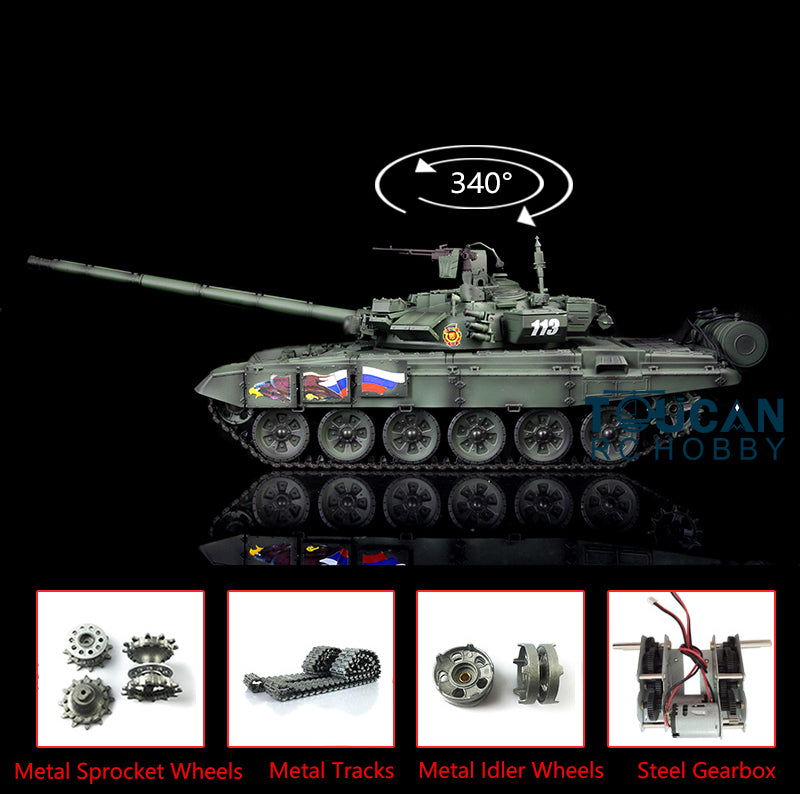 2.4Ghz Henglong Russian T90 1/16 Scale 7.0 RTR RC Tank Model 3938 with Metal Tracks, Turret & Wheels - Realistic Military Vehicle for Adults & Kids, Perfect for Outdoor Battles & Collecting