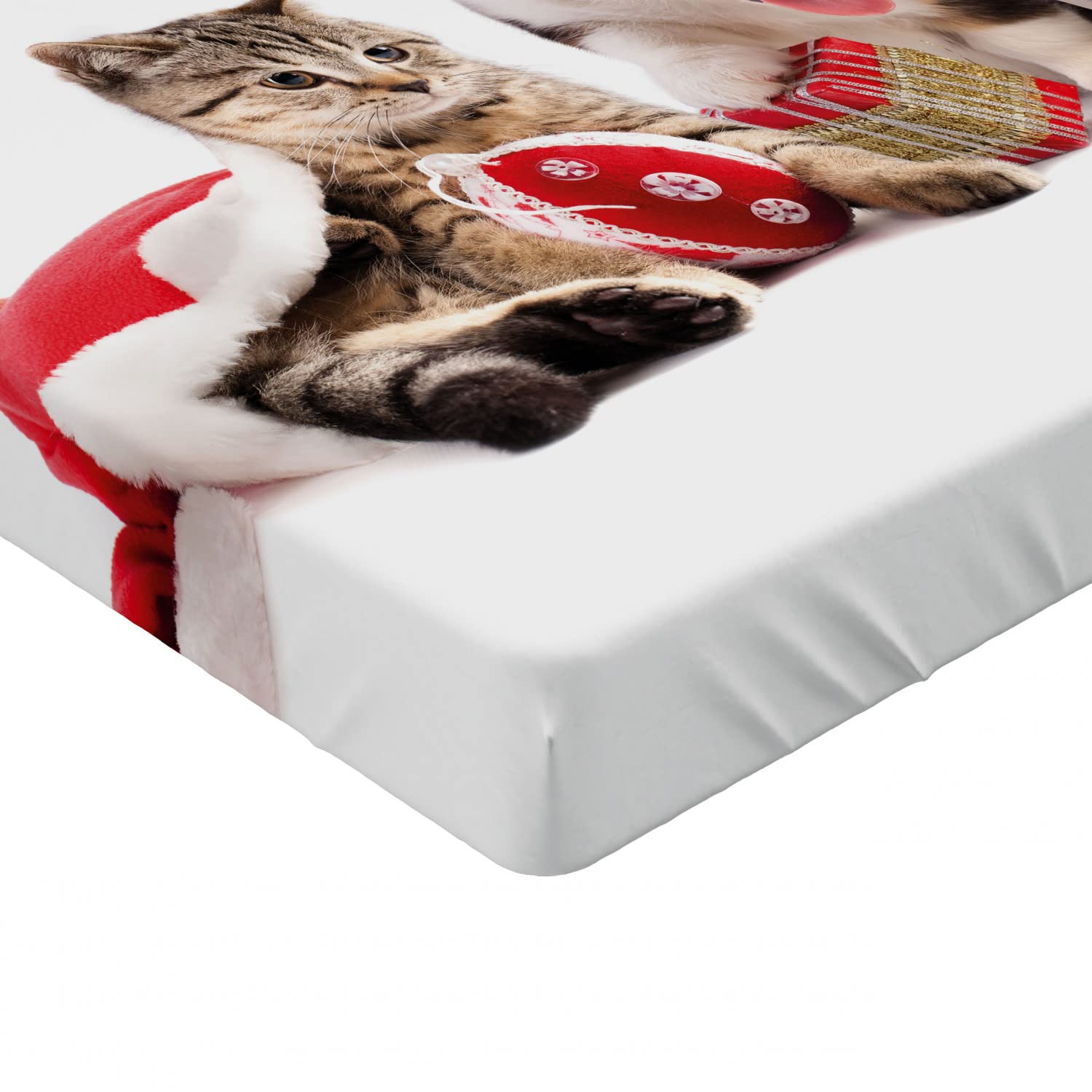 Ambesonne Christmas Fitted Sheets 2-Pack - Dog Cat Holiday Design for Cozy Bedding