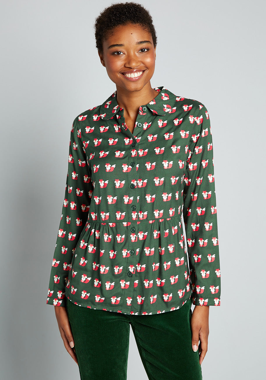Fox Around & Finds Out Tiered Button Up Blouse - Stylish Women's Layered Tunic Top for Casual Wear & Office Outfits