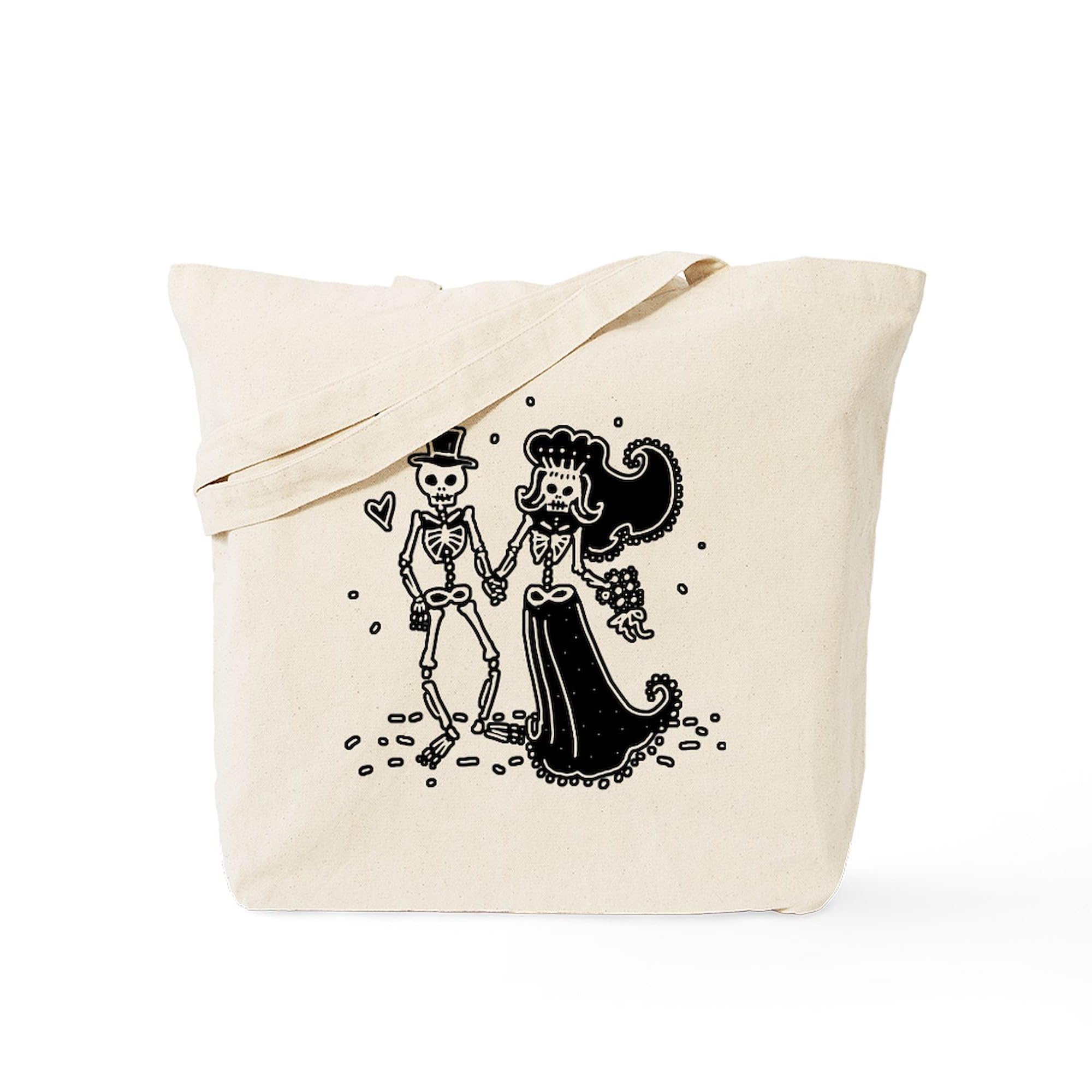 Skeleton Bride and Groom Canvas Tote Bag - Eco-Friendly Reusable Shopping Bag for Groceries, Beach, and Everyday Use