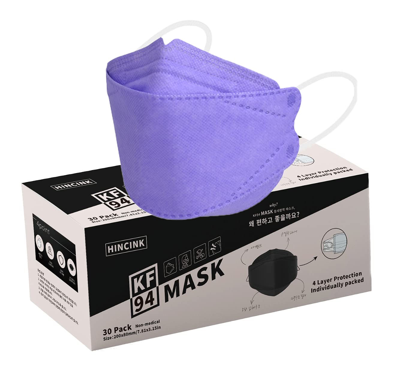 KF94 Face Masks 30 Pack - Individually Wrapped 4-Ply Breathable & Comfortable Safety Masks for Men & Women - Perfect for Daily Use, Travel, Work and Public Protection