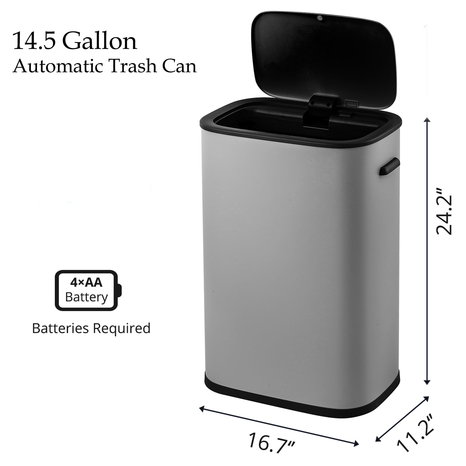 GAOMON 14.5 Gallon Automatic Trash Can with Lid - Touchless Motion Sensor Garbage Bin, 55L Stainless Steel Smart Waste Basket for Kitchen, Office, Bathroom & Bedroom (Gray) - Perfect for Hygienic Hands-Free Disposal in Home & Commercial Spaces