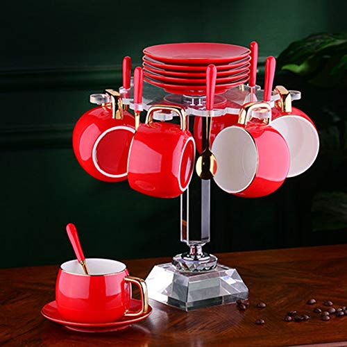 Premium Ceramic Coffee Cup and Saucer Set - 6-Piece Luxury Tea Cup Collection with Elegant Holder for Home, Office & Afternoon Tea Parties | Dishwasher Safe & Microwave Friendly