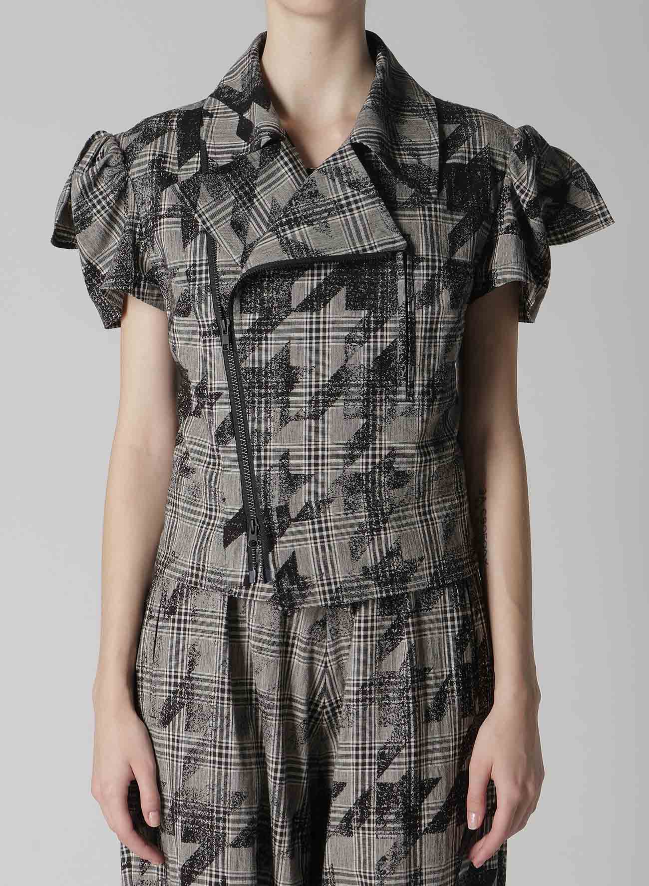 Stylish Cotton Linen Plaid Houndstooth Short Sleeve Moto Jacket for Women - Perfect for Casual Outings, Spring Fashion, and Motorcycle Rides