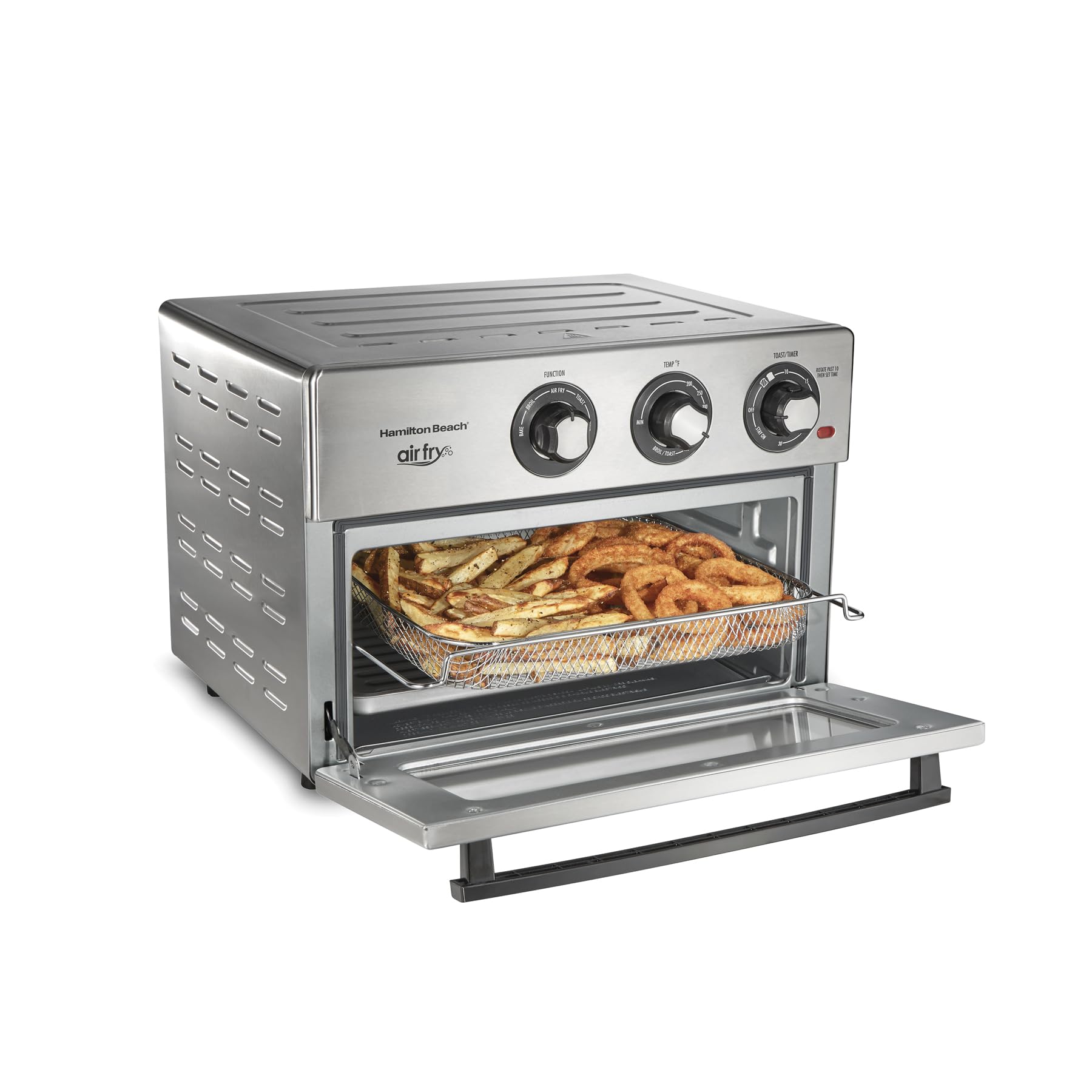 Hamilton Beach 6-in-1 Toaster Oven Air Fryer Combo with Bake, Broil & Toast Functions | 1800W Countertop Oven for Pizza, Chicken, Cookies | Stainless Steel Kitchen Appliance for Small Spaces & Dorm Rooms