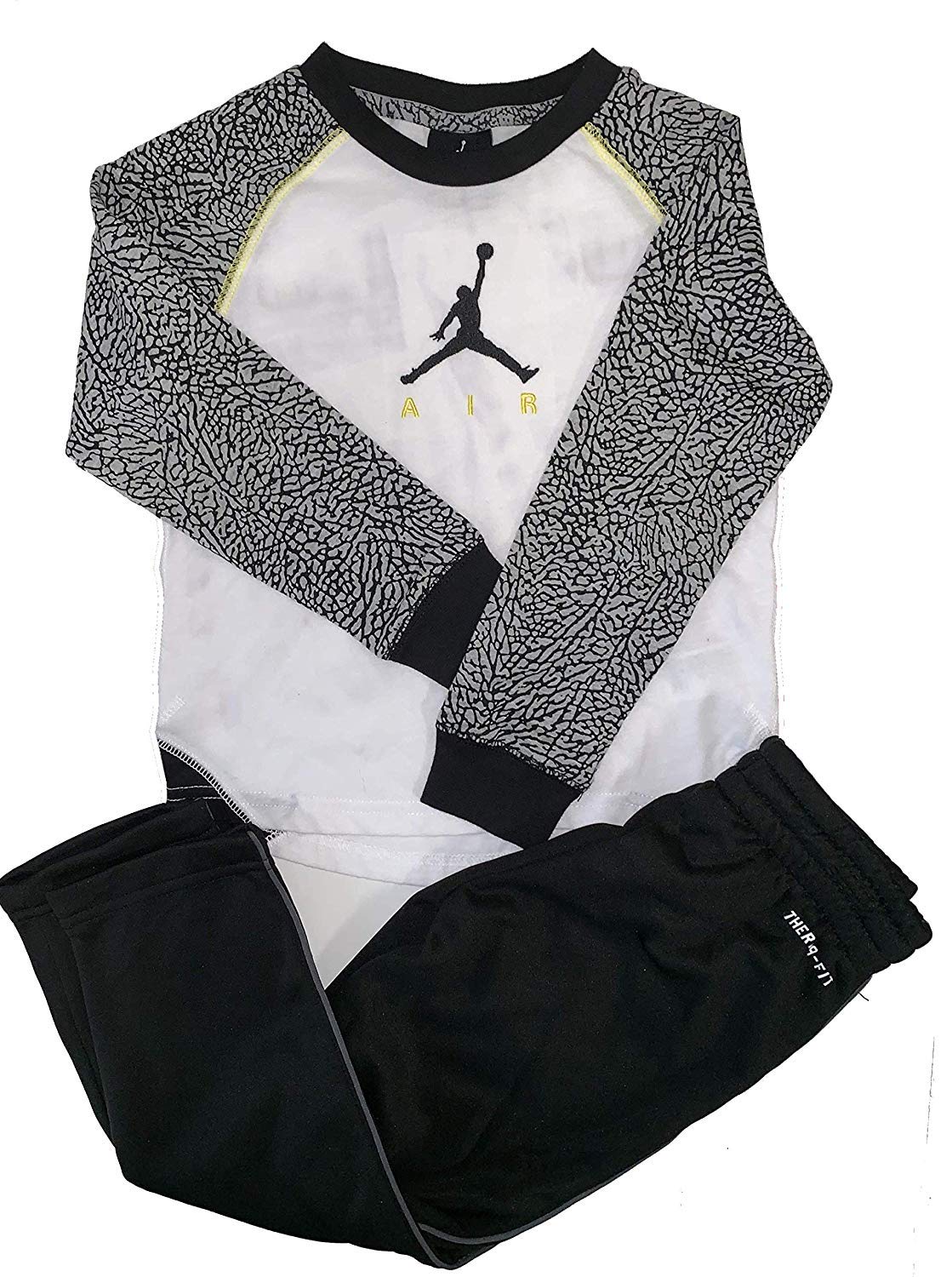Jordan Little Boys’ 2-Piece Activewear Set - Graphic T-Shirt & Therma FitTrack Pants (White, Size 6) | Comfortable Athletic Outfit for Playground, School & Sports Activities