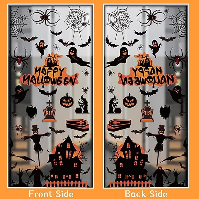 98pcs Halloween Window Stickers - 8 Sheets of Double-Sided Bats & Spiders Window Clings for Halloween Party Decorations | Perfect for Home, Office, Classroom & Haunted House Decor