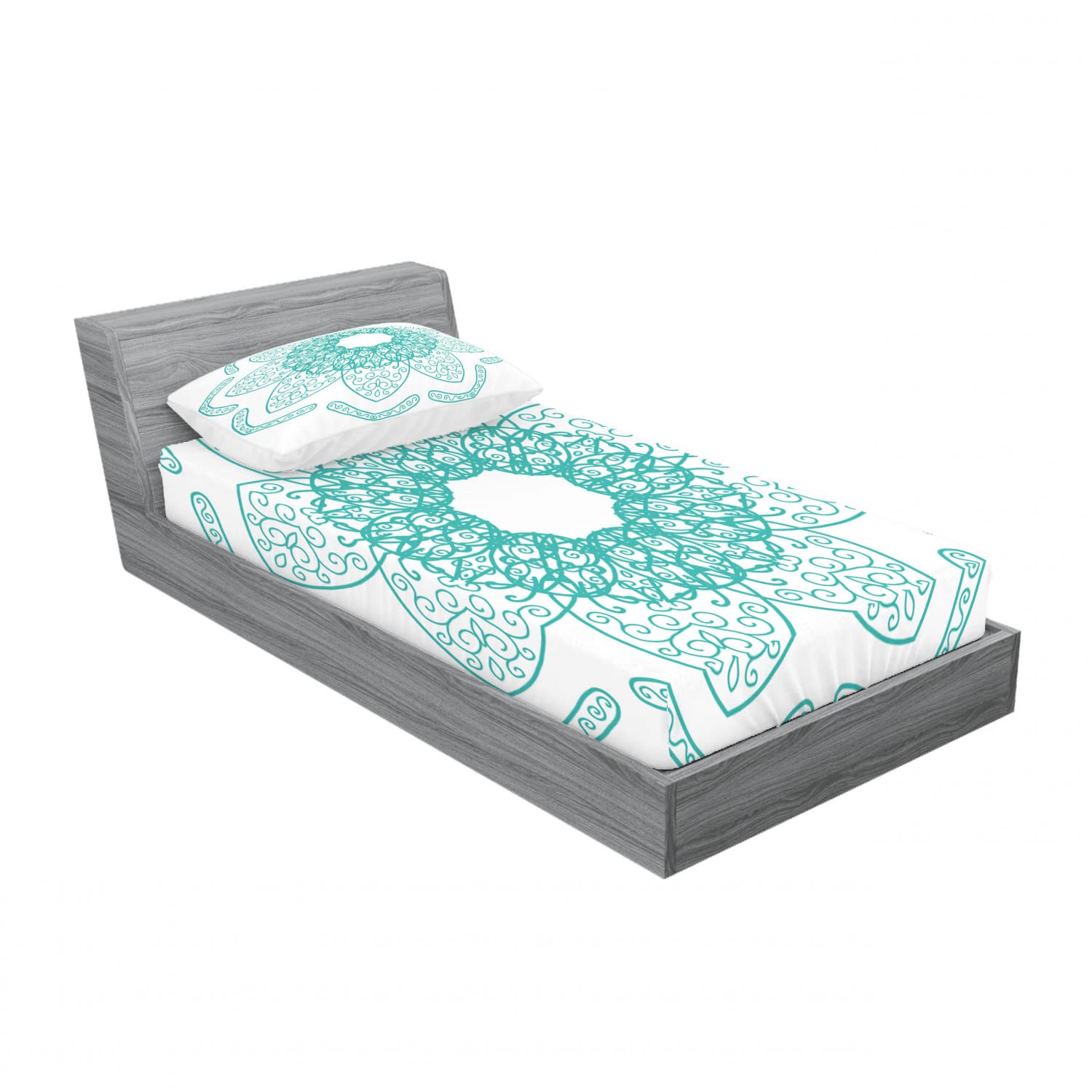 Ambesonne Floral 2-Piece Twin Fitted Sheet Set with 2 Pillow Shams - Boho Mandala Ethnic Floral Bedding Collection in Seafoam Green - Perfect for Guest Rooms, Dorm Decor & Bohemian Style Bedrooms