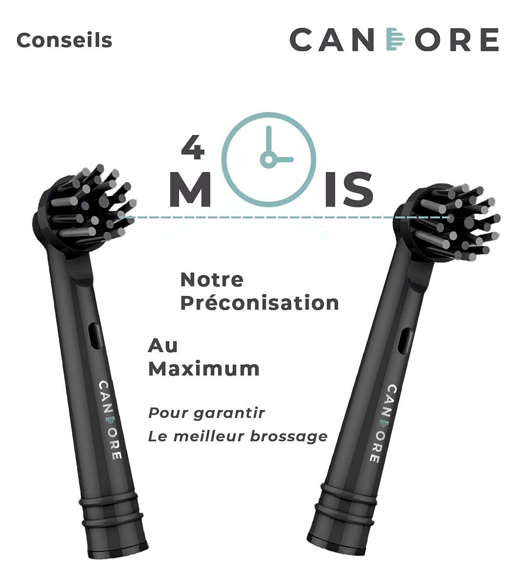 Candore - Charcoal Infused Cross-Action Brush Heads for Oral-B Electric Toothbrush | Eco-Friendly Plastic-Free Packaging | Black Intense Body | Ideal for Deep Cleaning & Whitening Teeth