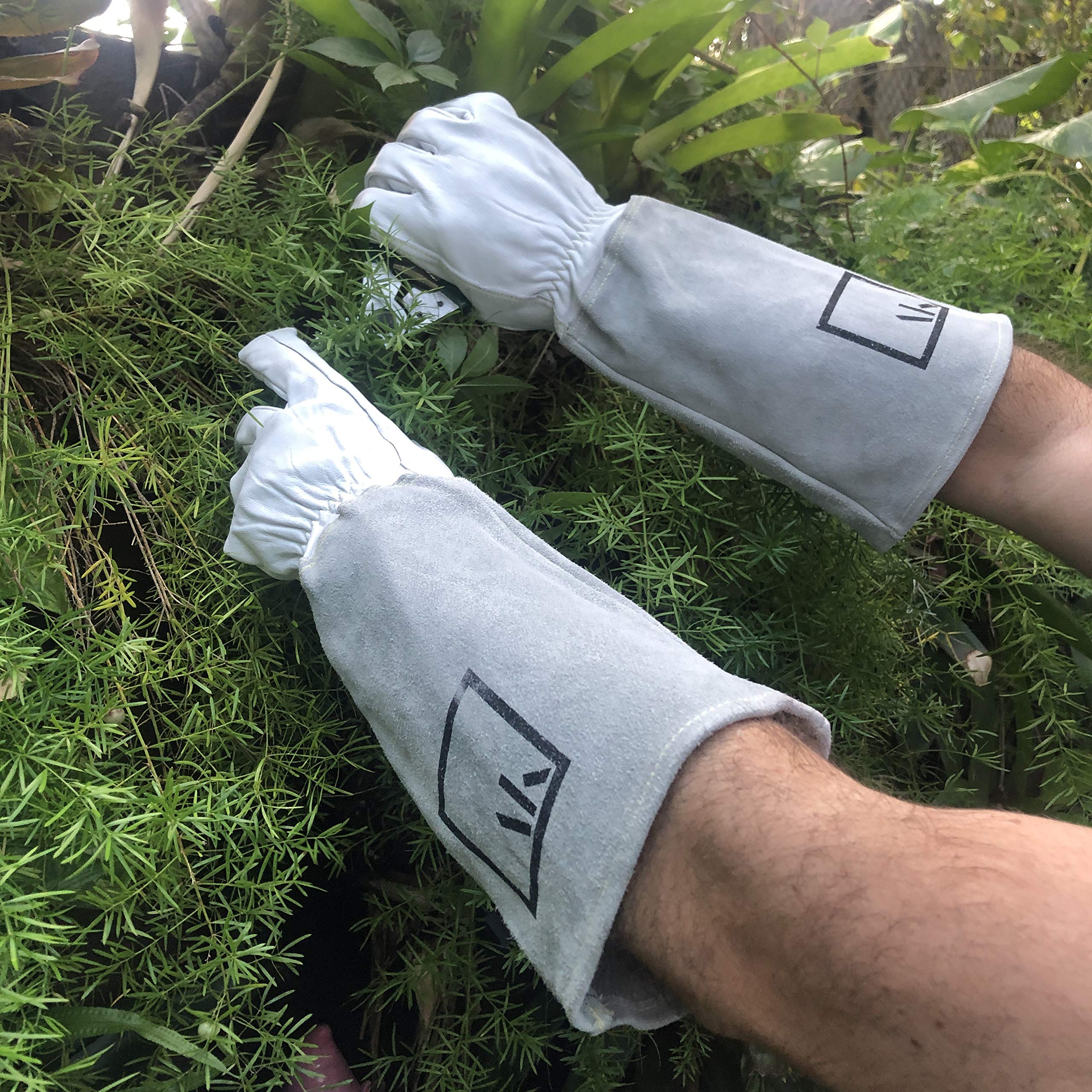 Premium Leather Rose Pruning Gloves for Women - Cut-Resistant Long Gauntlet Gardening Gloves for Rose Bushes & Thorny Plants (White, Cowhide) - Ideal for Rose Gardening, Landscaping & Outdoor Work Protection