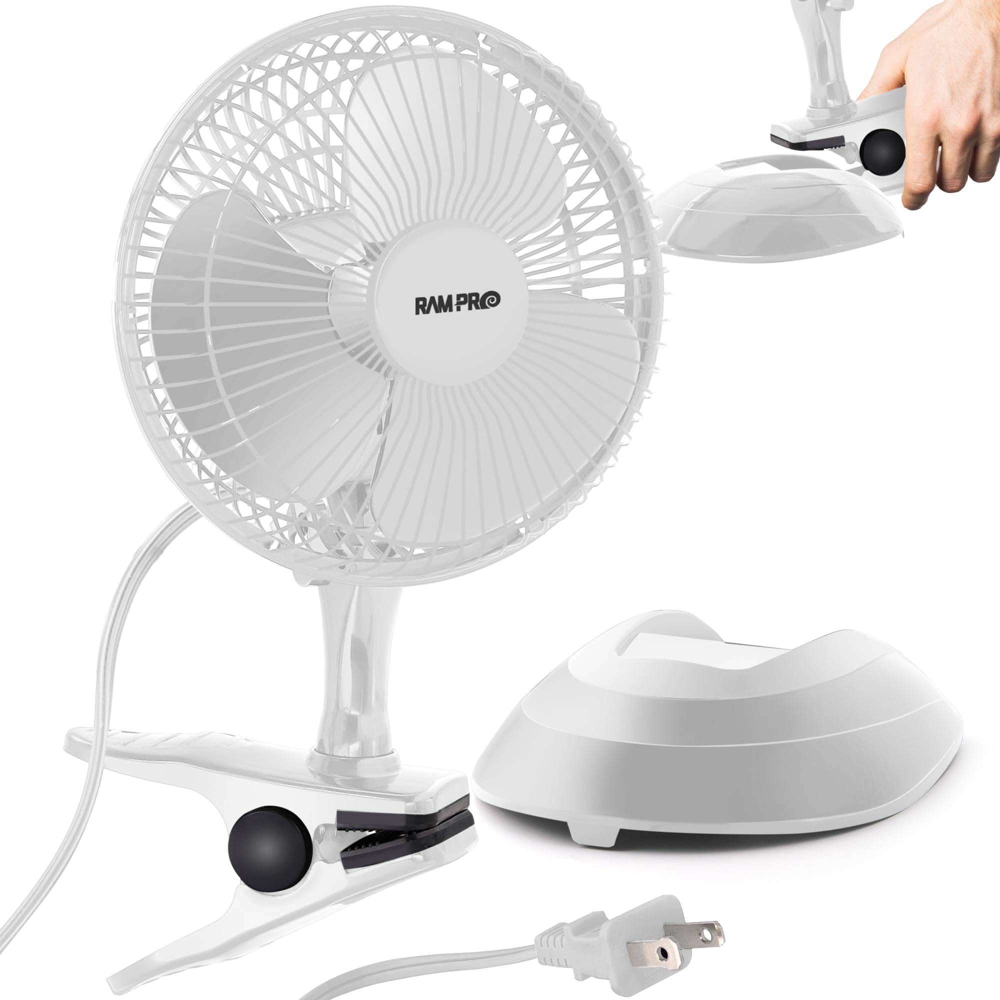 RamPro 6 Inch Clip on Fan - Portable Desk Fan with Sturdy Clamp, 2 Speed Adjustable Tilt Quiet Personal Cooling Fan - Perfect for Home Office, Bedroom, Camping & Travel (White)