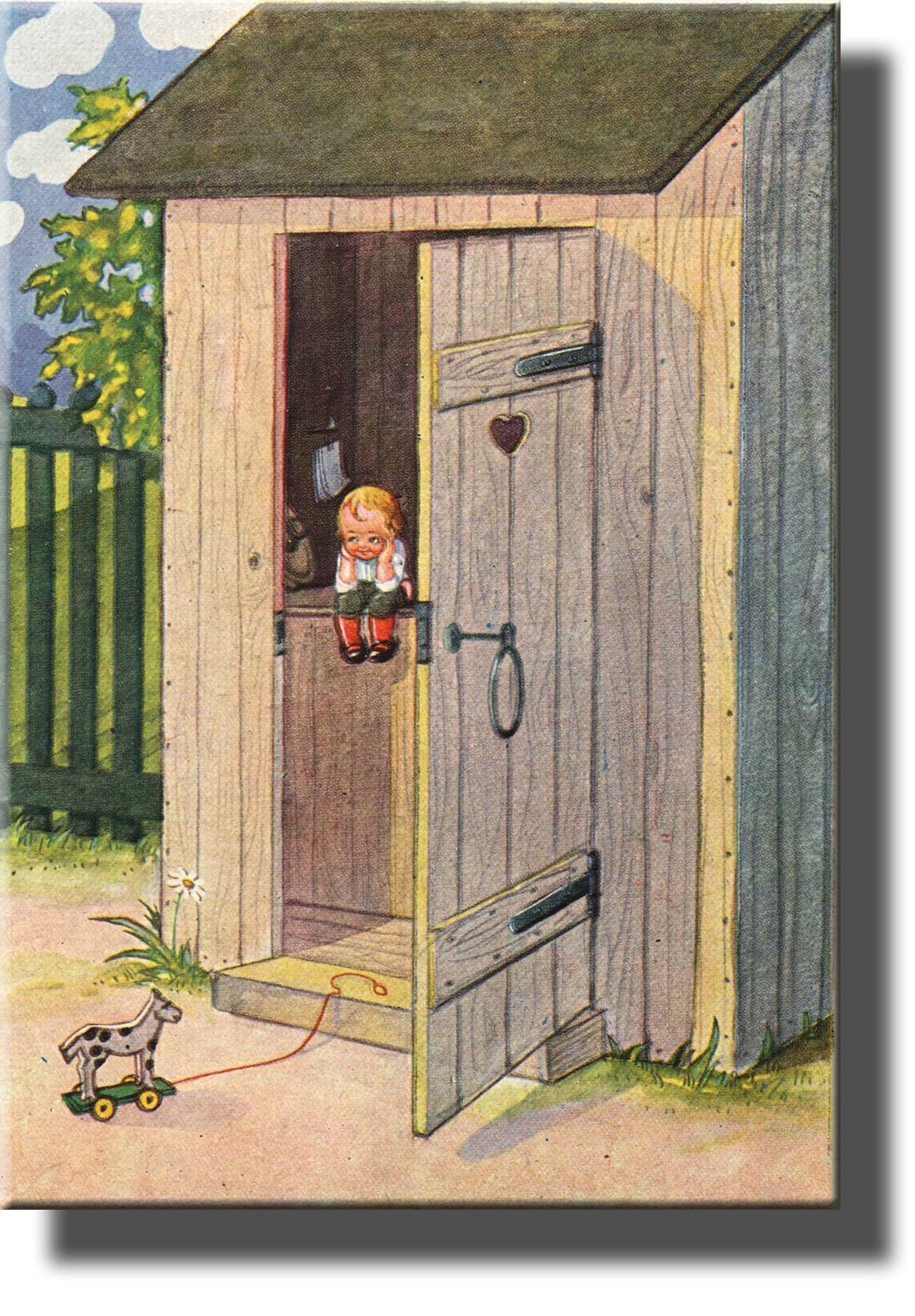 Outhouse Wall Art for Boys - Stretched Canvas Picture Ready to Hang | Perfect for Kids Room, Bathroom Decor & Rustic Themed Spaces