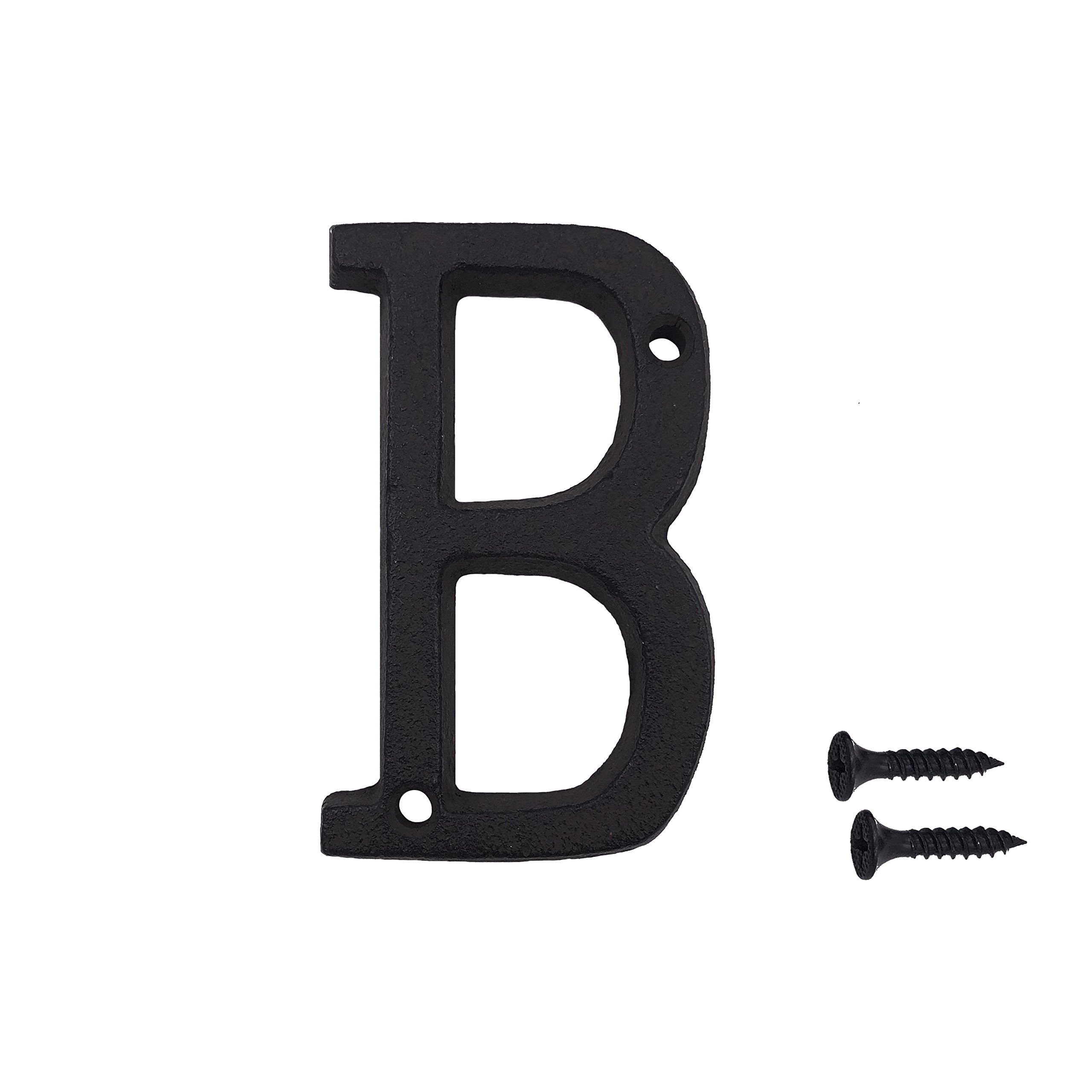 3 Inch Black Wrought Iron House Number Letter B with Matching Screws - Durable Outdoor Address Plaque for Mailbox, Front Door & Garden Decor