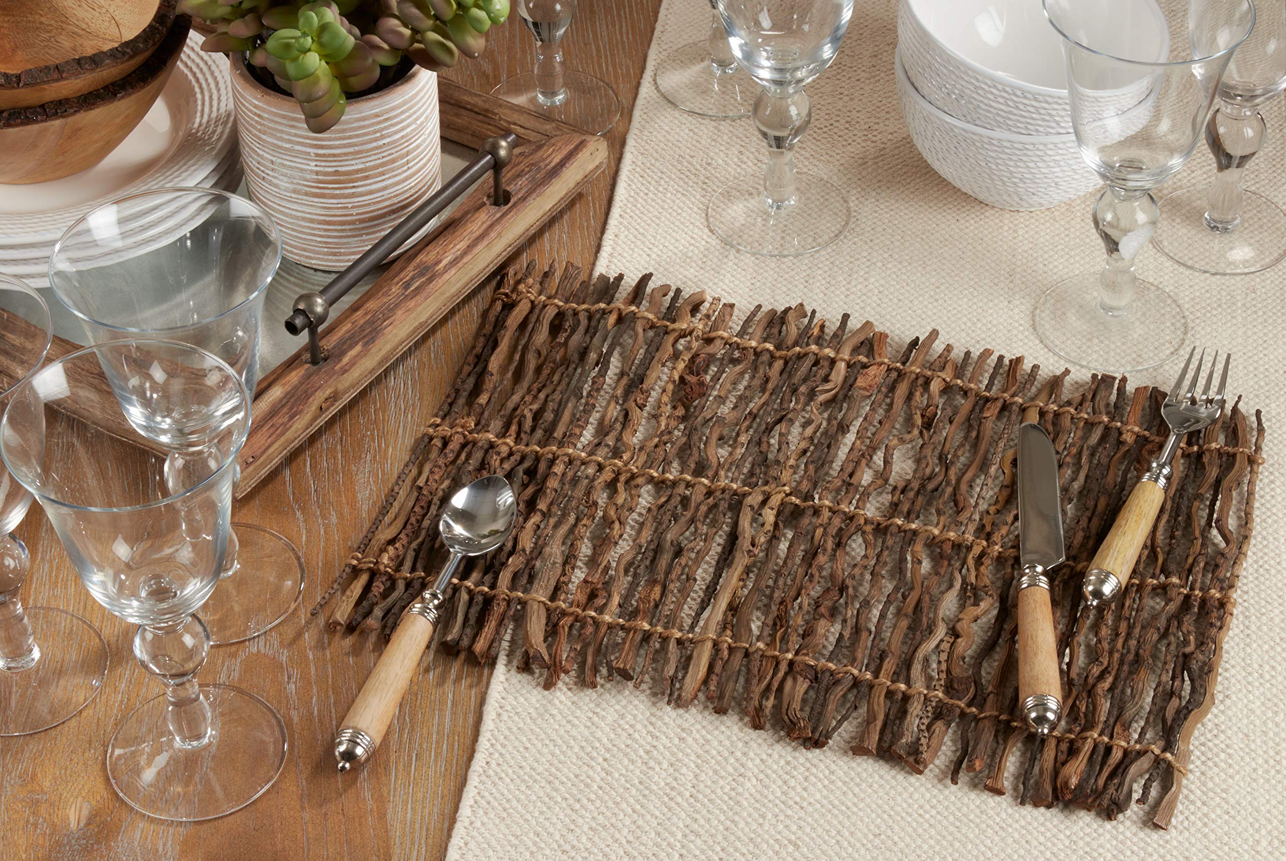 Eco-Friendly Twig Placemats Set of 4 - Natural Rattan Table Mats for Dining, Kitchen, and Outdoor Picnics - Perfect for Farmhouse, Boho, and Rustic Home Decor