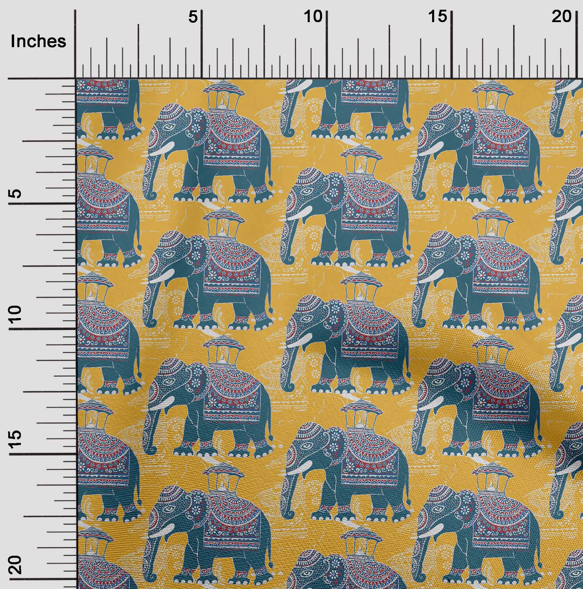 Premium Velvet Yellow Kalamkari Printed Fabric by the Yard - 58