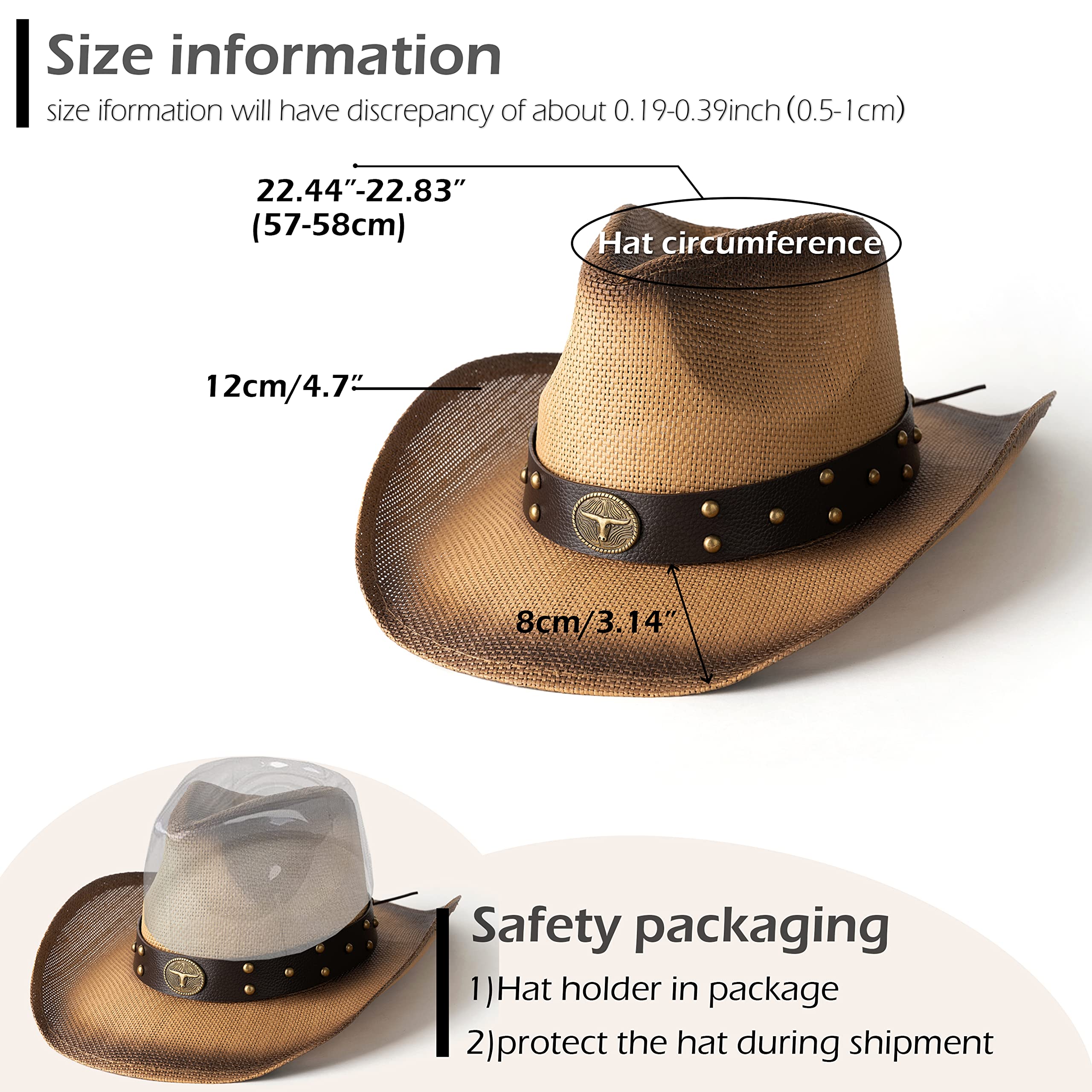 Stylish Gossifan Straw Cowboy Hat for Women & Men - Breathable Woven Western Cowgirl Hat - Perfect for Rodeo, Beach, Music Festivals & Outdoor Adventures