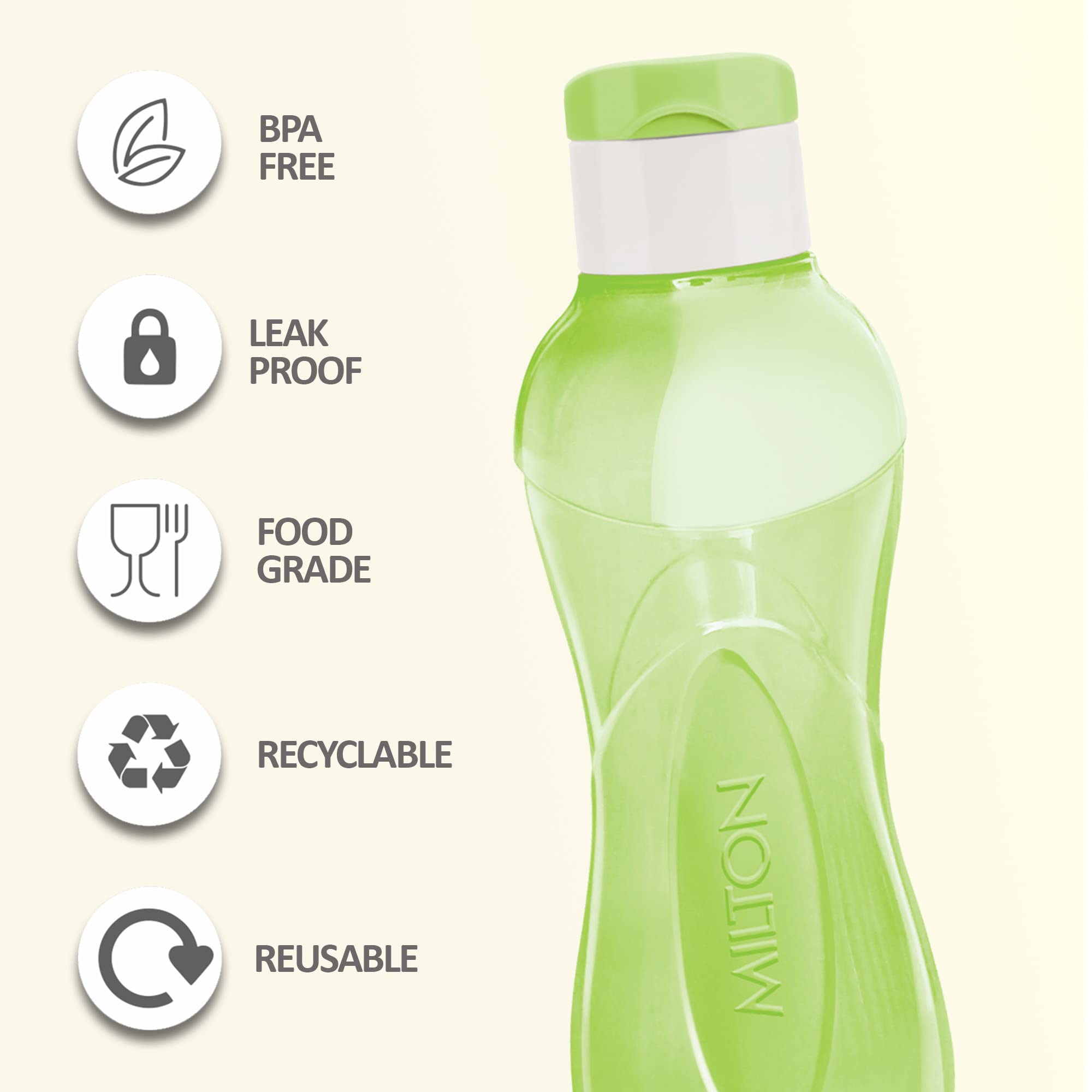 MILTON I Go Flip Plastic Water Bottle 750ml - Green Reusable Water Bottle for Sports, Gym, Home, Kitchen, Travel, Hiking & Trekking | BPA Free Leak Proof Design for Active Lifestyle