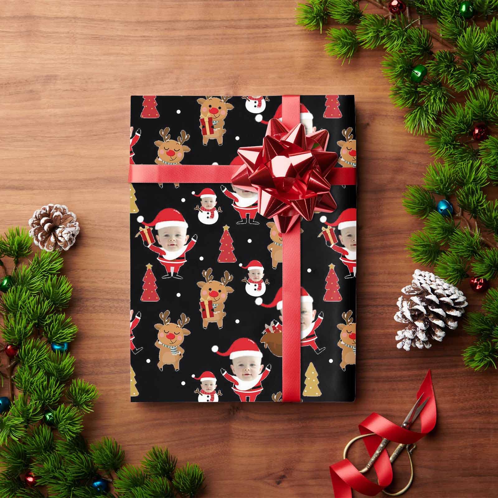 Custom Photo Wrapping Paper - Personalized Santa Snowman Deer Black Face Gift Wrap Roll 58x23 Inch | Christmas Present for Wife Husband Boyfriend Girlfriend | Perfect for Holiday Gifts, Birthday Presents & Special Occasions