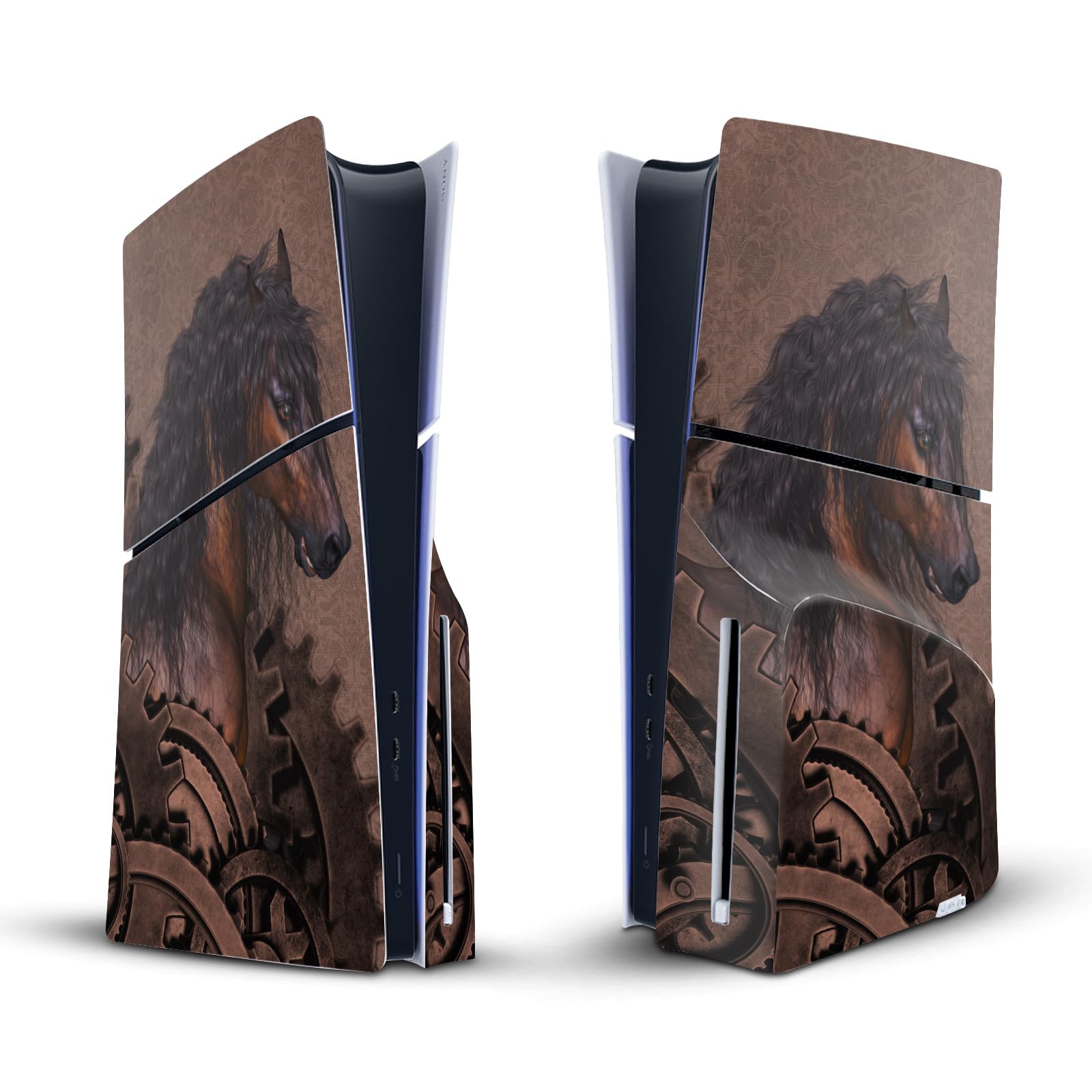 Official Simone Gatterwe Mechanical Gear Steampunk Horse Vinyl Sticker for Sony PlayStation 5 PS5 Slim/PRO Disc Edition Console - Gaming Skin Decal for Customization & Protection | Perfect for Gamers & Collectors