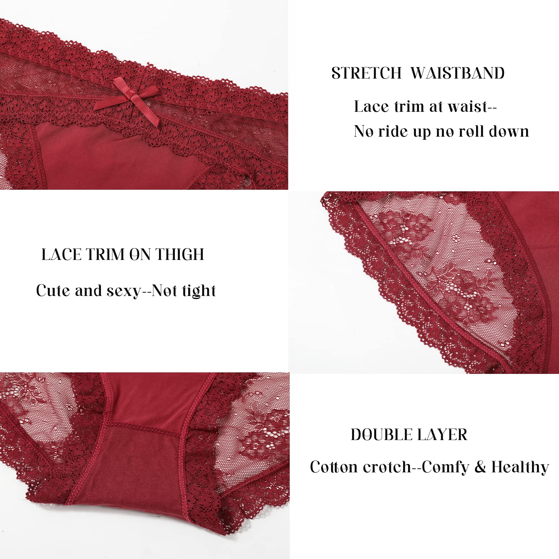 LEVAO Women's Lace Underwear - 5 Pack Sexy Breathable Hipster Panties, Stretch Seamless Bikini Briefs for Everyday Comfort & Intimates | Perfect for Date Night, Lounge Wear & Special Occasions