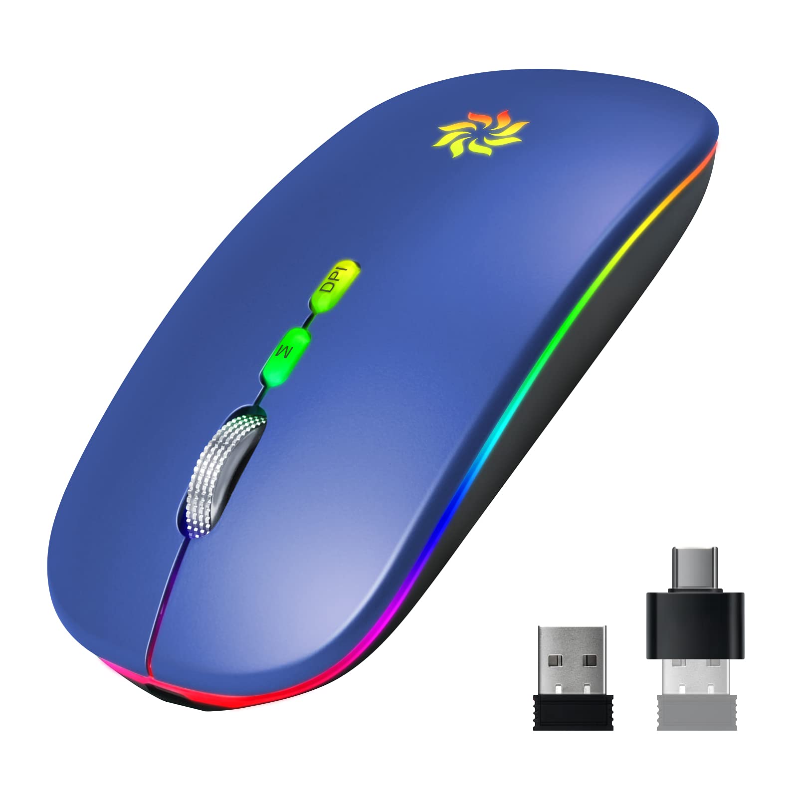 KBCASE Slim Silent Wireless Mouse - 2.4G Rechargeable LED Mouse for Laptop, MacBook, iPad, Chromebook with USB & Type-C Receiver - Perfect for Office, Home, and Travel Use