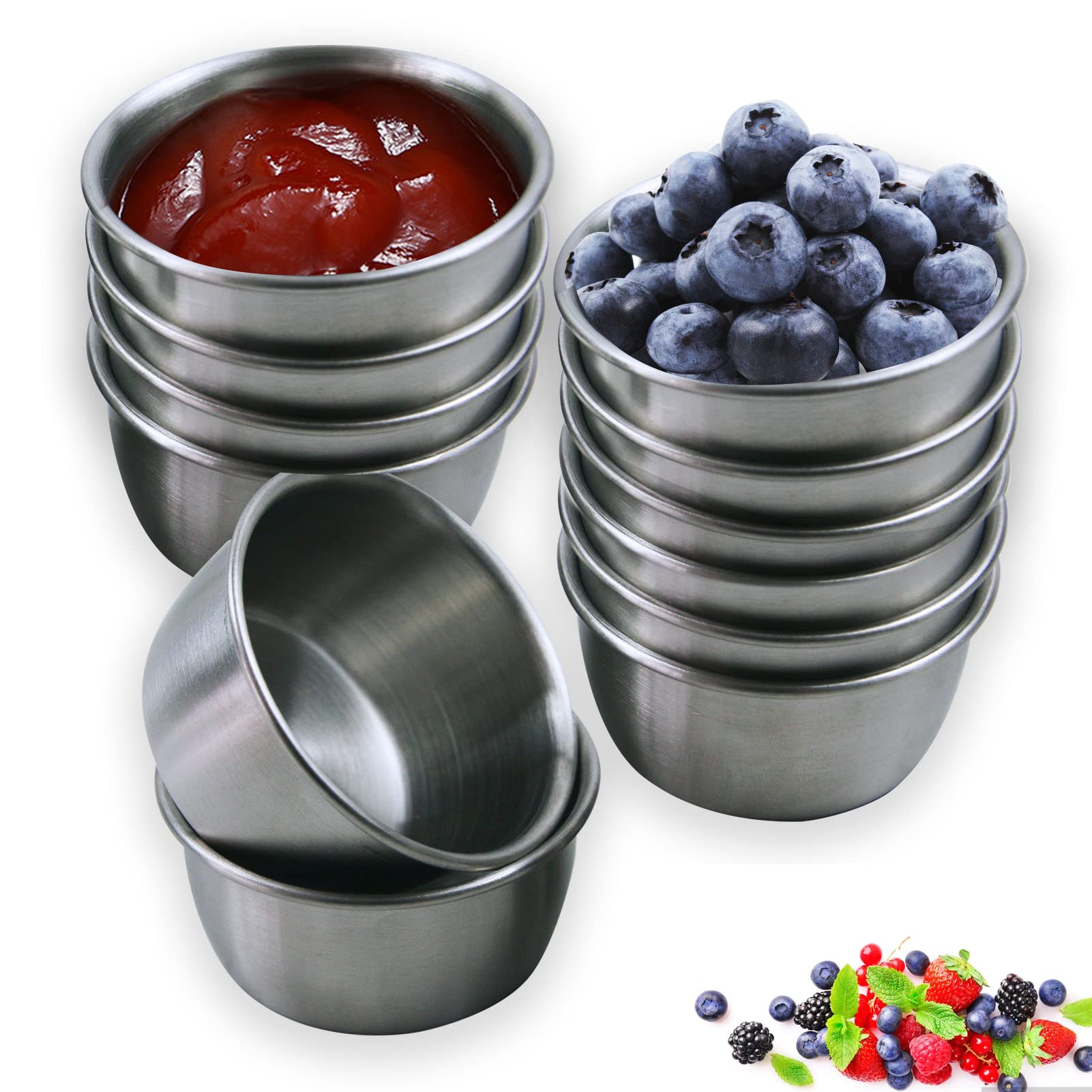 Premium Stainless Steel Mini Sauce Bowls - 12 Pack 50ml Small Condiment Cups for Salad Dressing, Pudding, Dip & Party Snacks - Perfect for Restaurants, Home Kitchen & Outdoor BBQ Gatherings