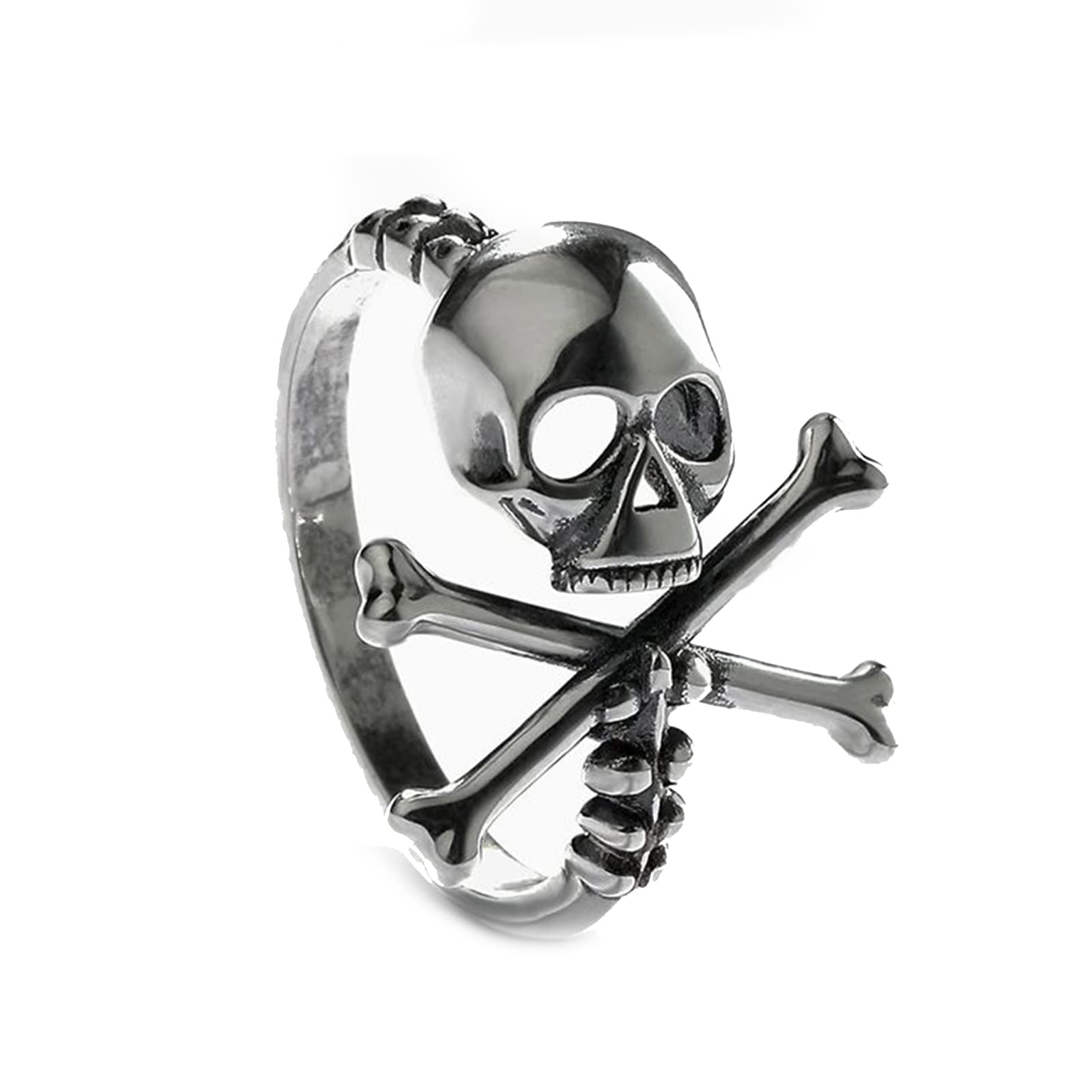 Gothic Black Skull Ring Sterling Silver Jolly Roger Skeleton Band Ring for Women & Men - Halloween Jewelry, Couple Rings, Engagement & Anniversary Gift with Box (Perfect for Gothic Fashion, Punk Style & Halloween Costume Accessories)
