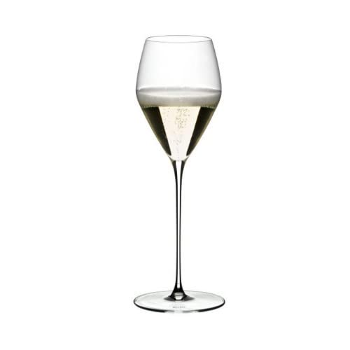Riedel Veloce Champagne Wine Glasses Set of 2 with Microfiber Polishing Cloth & Wine Pourer Stopper - 4 Piece Gift Set for Wedding, Anniversary & Romantic Dinner Party Accessories
