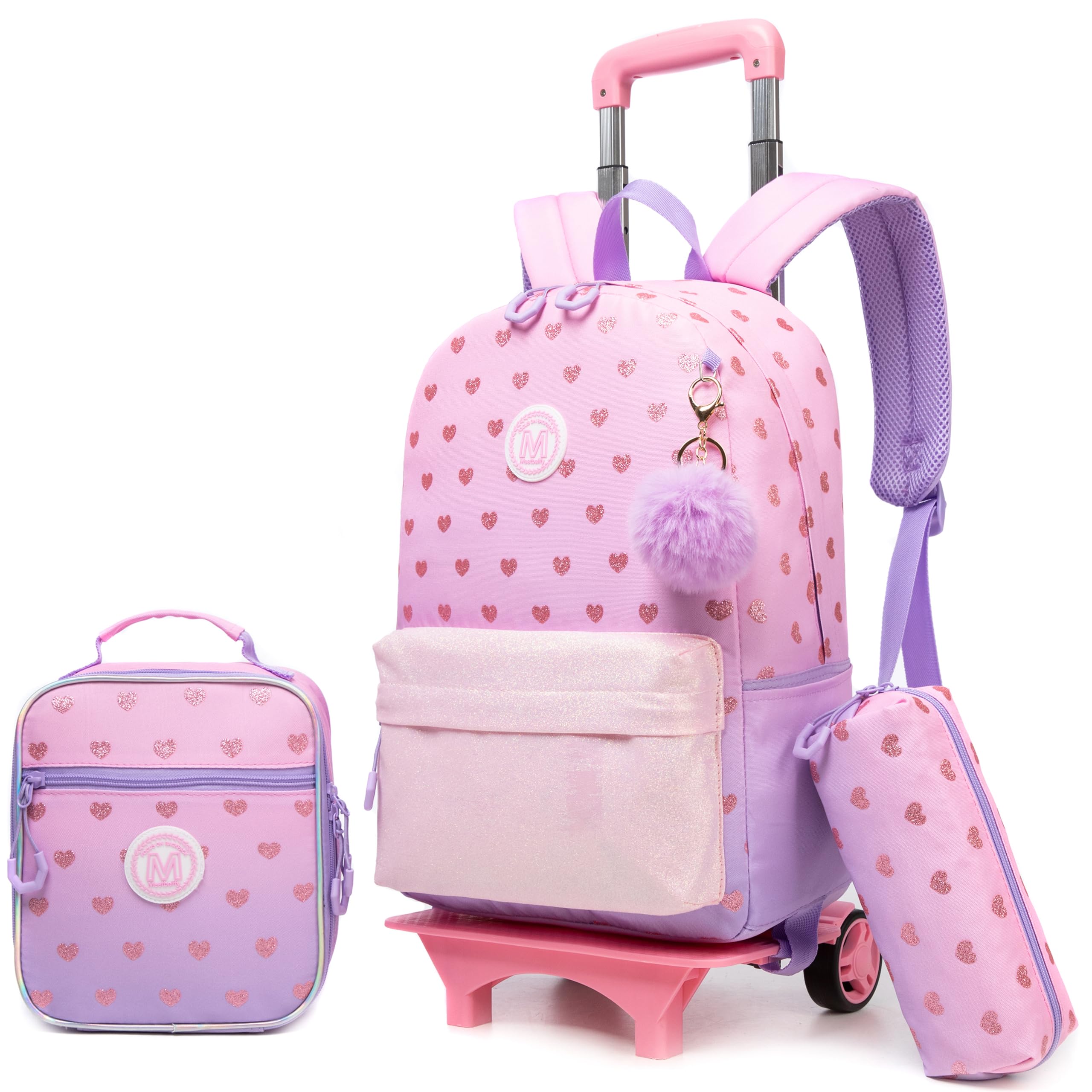 HTgroce 16 Inch Rolling Backpack for Kids - School Trolley Backpack with Lunch Bag & Storage Case | Durable Elementary School Backpack for Travel, Commuting & Daily Use