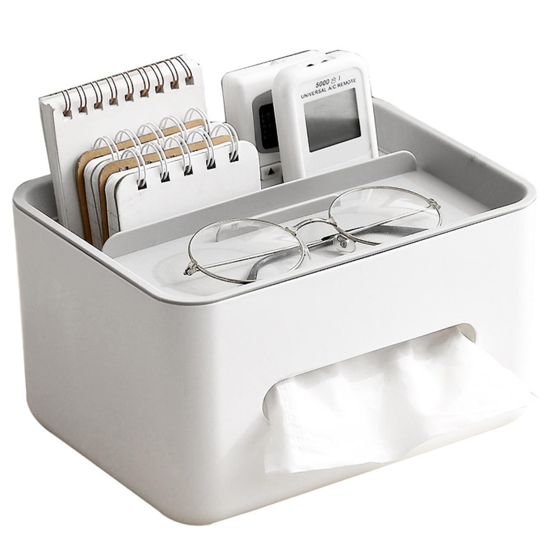 8.3x6.3x4.9 Inch Minimalist Tissue Box Holder with Remote Control & Key Organizer - Stylish Rectangle Desk Organizer for Home, Office & Living Room