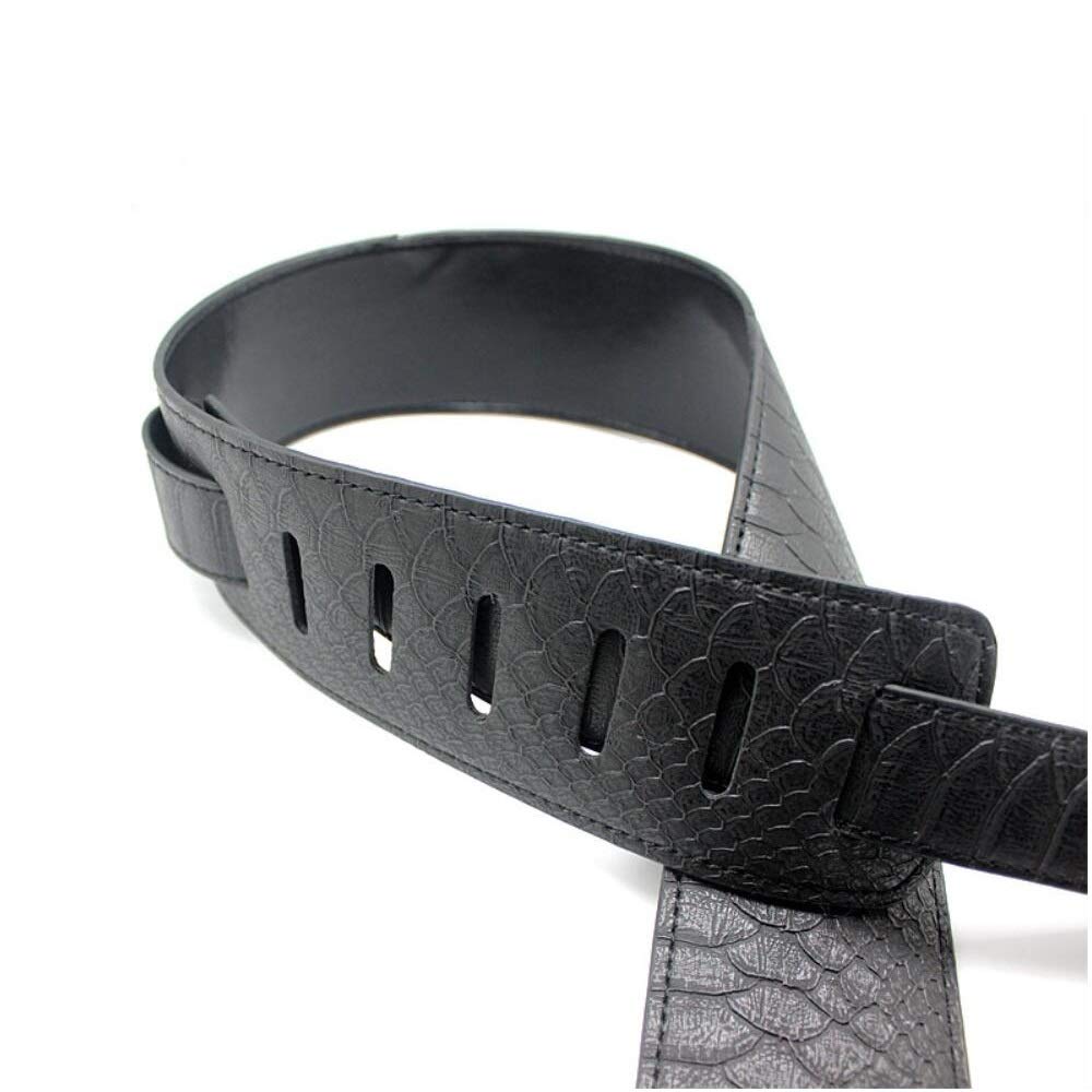 **Personalized Embossed Guitar Strap - Split Connection, Widened & Thickened Design - Durable Electric & Bass Guitar Strap - Folk Guitar Belt - Black Snake Embossed - Perfect for Live Performances & Studio Sessions**