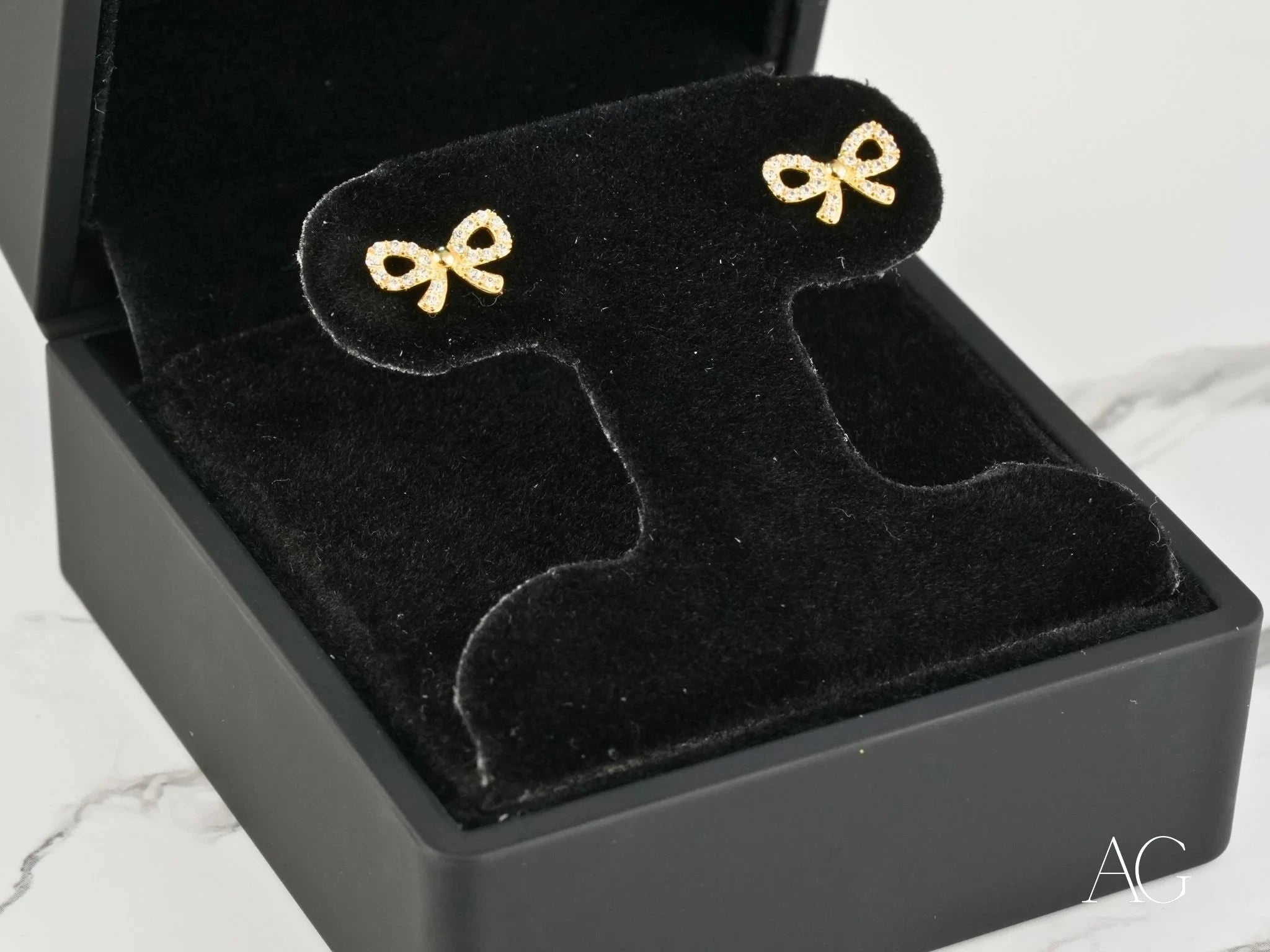 18K Gold CZ Bow Earrings for Women - Elegant Cubic Zirconia Stud Earrings - Perfect for Weddings, Parties & Everyday Wear