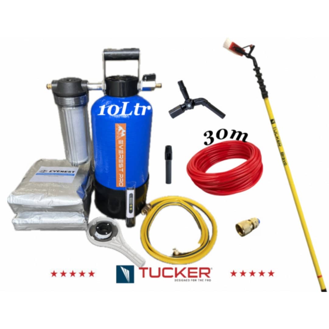 Tucker Purewater DI Water Filtration System Kit - Eco Bravo with 22ft Pole & 10L Tank for Window Cleaning, Car Detailing & Pressure Washing