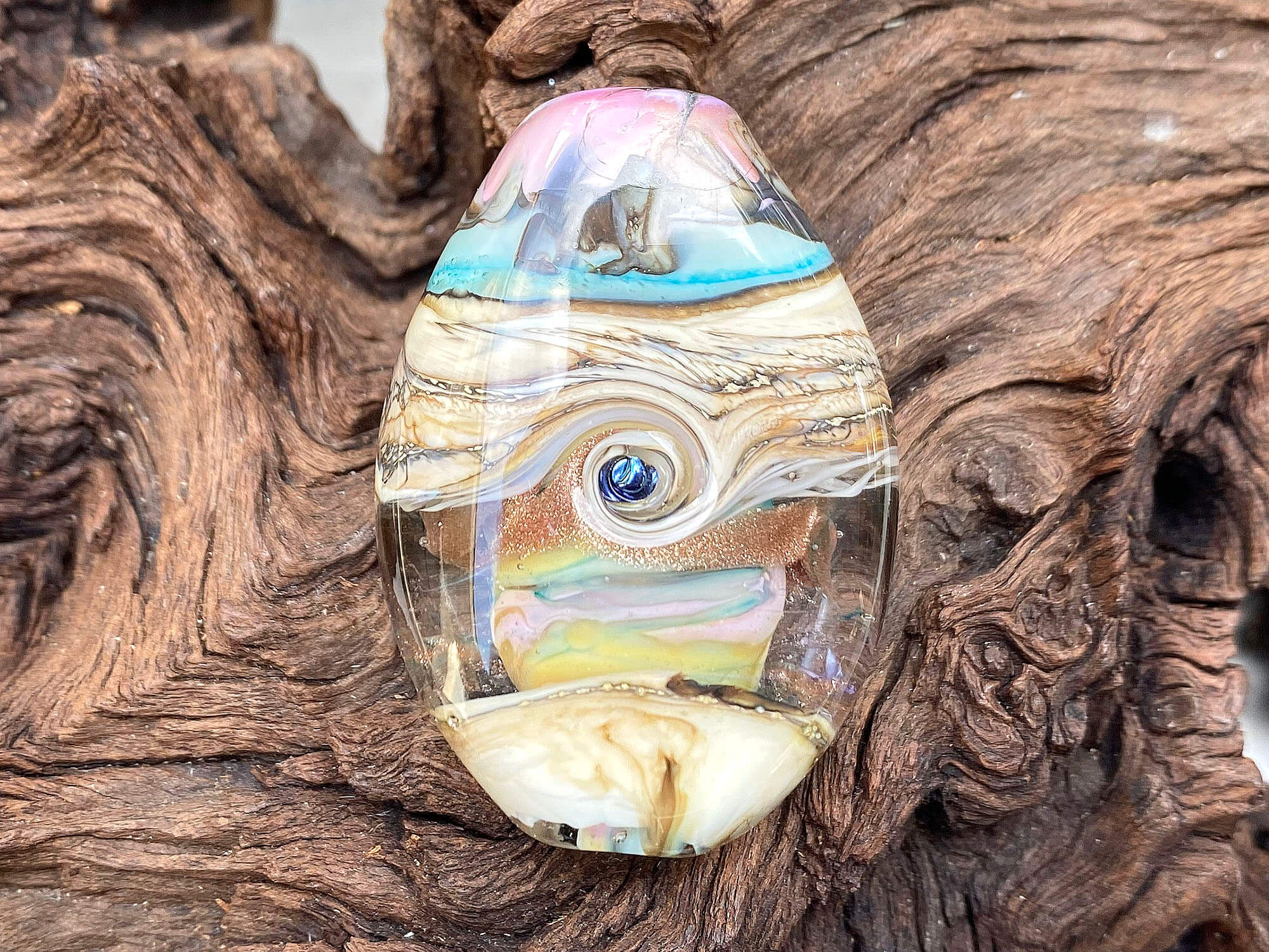 Pastel Blue & Pink Organic Lampwork Focal Bead SRA - Handmade Glass Beads for Jewelry Making, DIY Crafts, Bracelets & Necklaces - Perfect for Boho, Wedding & Gift Designs