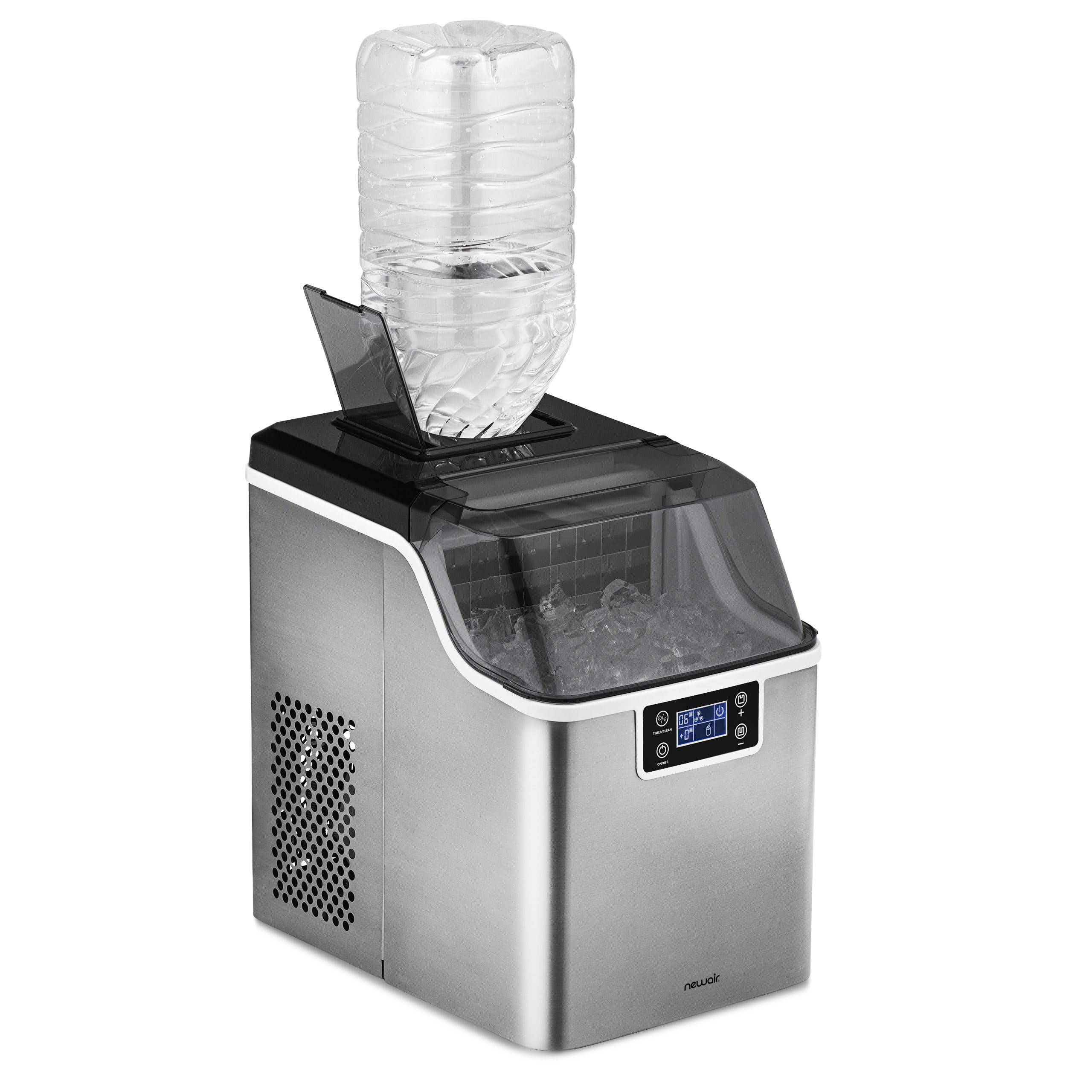 Newair 45lbs/Day Countertop Clear Ice Maker with Self-Cleaning & Adjustable Ice Thickness - Portable Ice Cube Machine with 24H Timer - Perfect for Home, Office, RV, Outdoor Bar & Parties - Stainless Steel Design