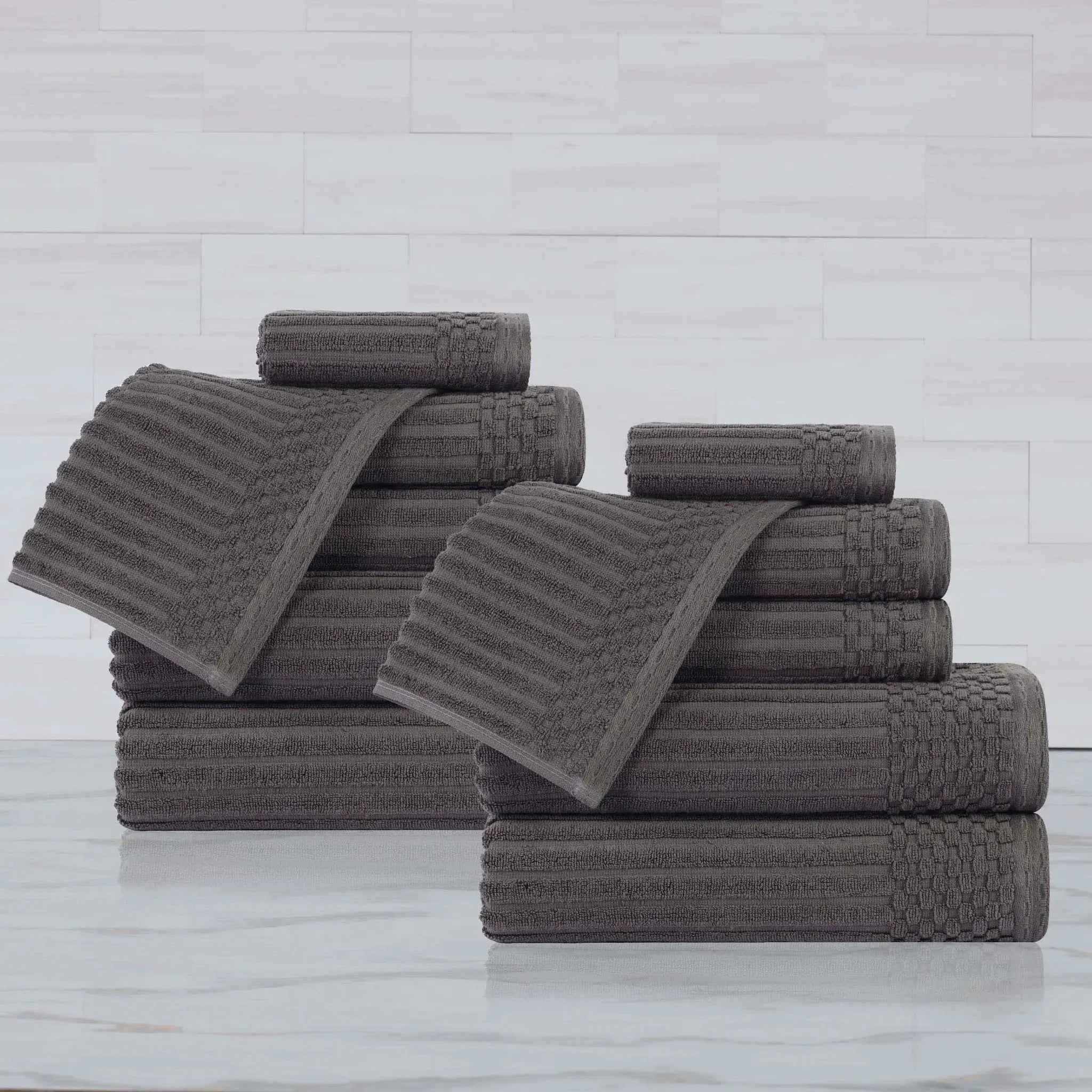 Premium 12-Piece Soho Ribbed Cotton Towel Set - Ultra Absorbent, Medium Weight Bath Towels for Spa, Gym & Luxury Home Use