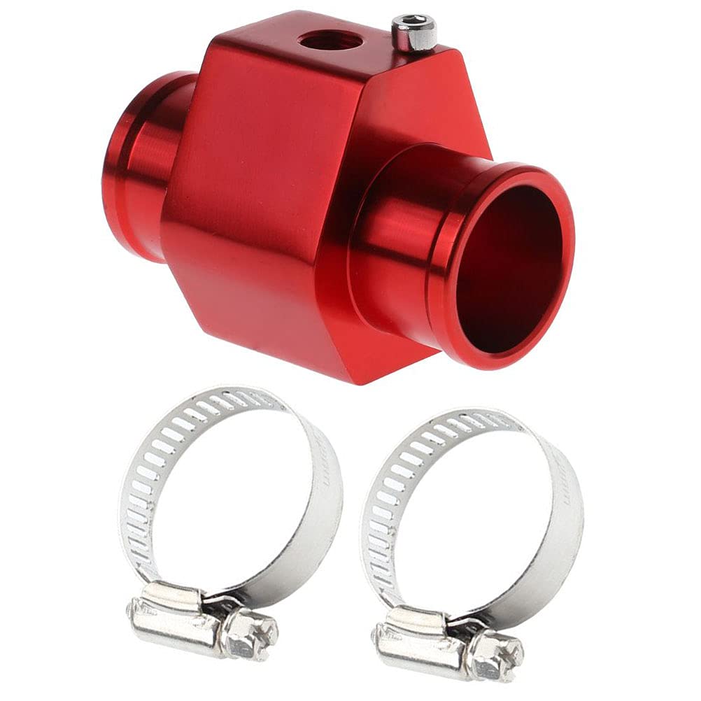 High Performance Red Aluminum Water Temperature Gauge Kit - 38mm Radiator Sensor Adapter with Hose Clamps | Universal Fit for Car, Truck & Motorcycle Cooling Systems