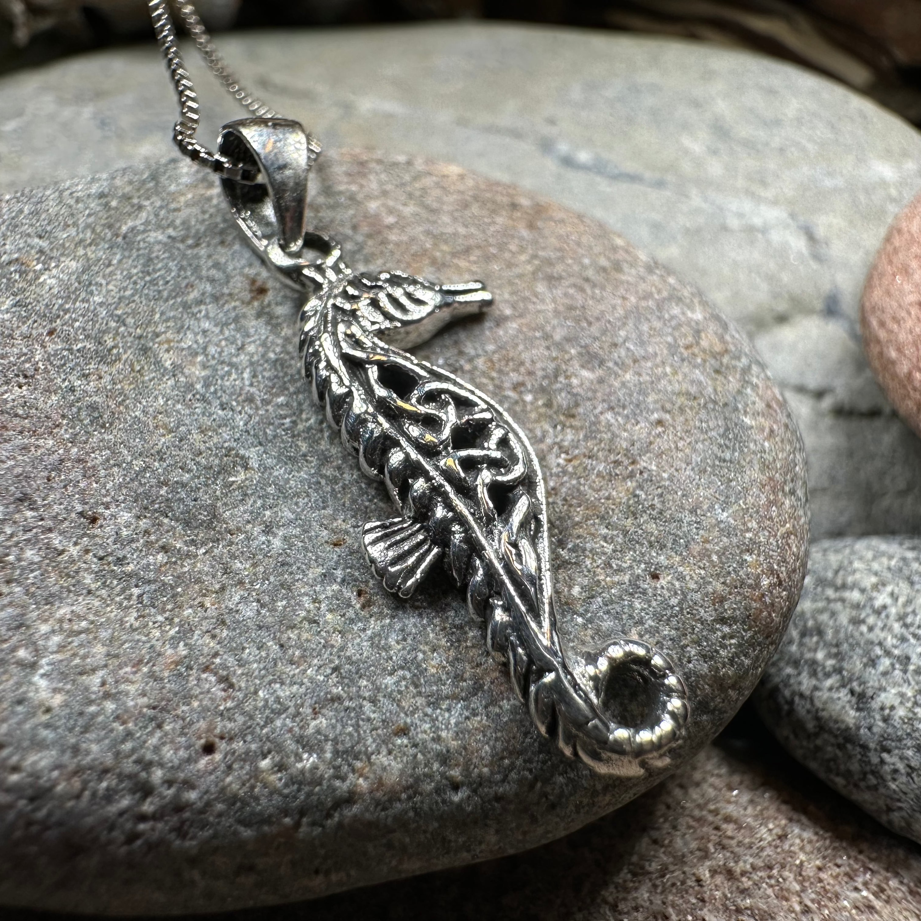 Celtic Seahorse Pendant Necklace for Women - Sterling Silver Irish Jewelry Gift for Her - Perfect for Beach Vacations, Boho Fashion & Celtic Heritage Celebrations