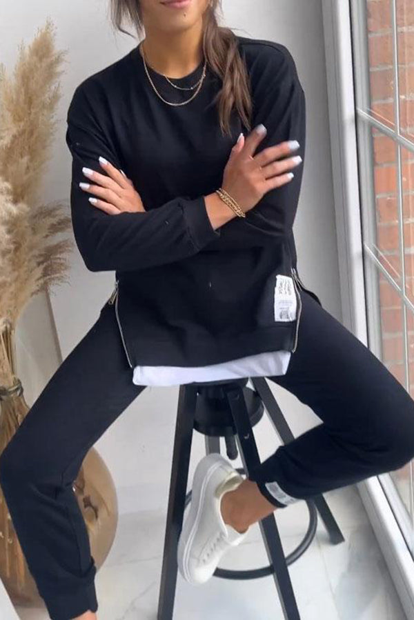 Solid Color Round Neck Long Sleeve Sweatshirt & Elastic Waist Pants Set - Women's Casual Loungewear for Home, Yoga, and Everyday Wear