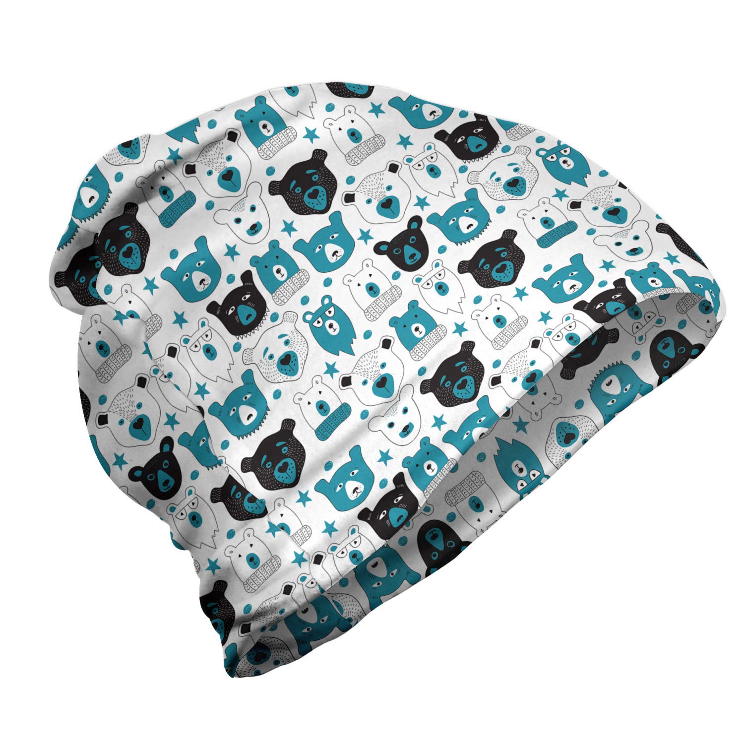 Ambesonne Unisex Beanie - Bear Portraits Wilderness Design for Hiking & Outdoor Activities | Warm Winter Hat for Men & Women | Perfect for Camping, Skiing & Cold Weather Adventures