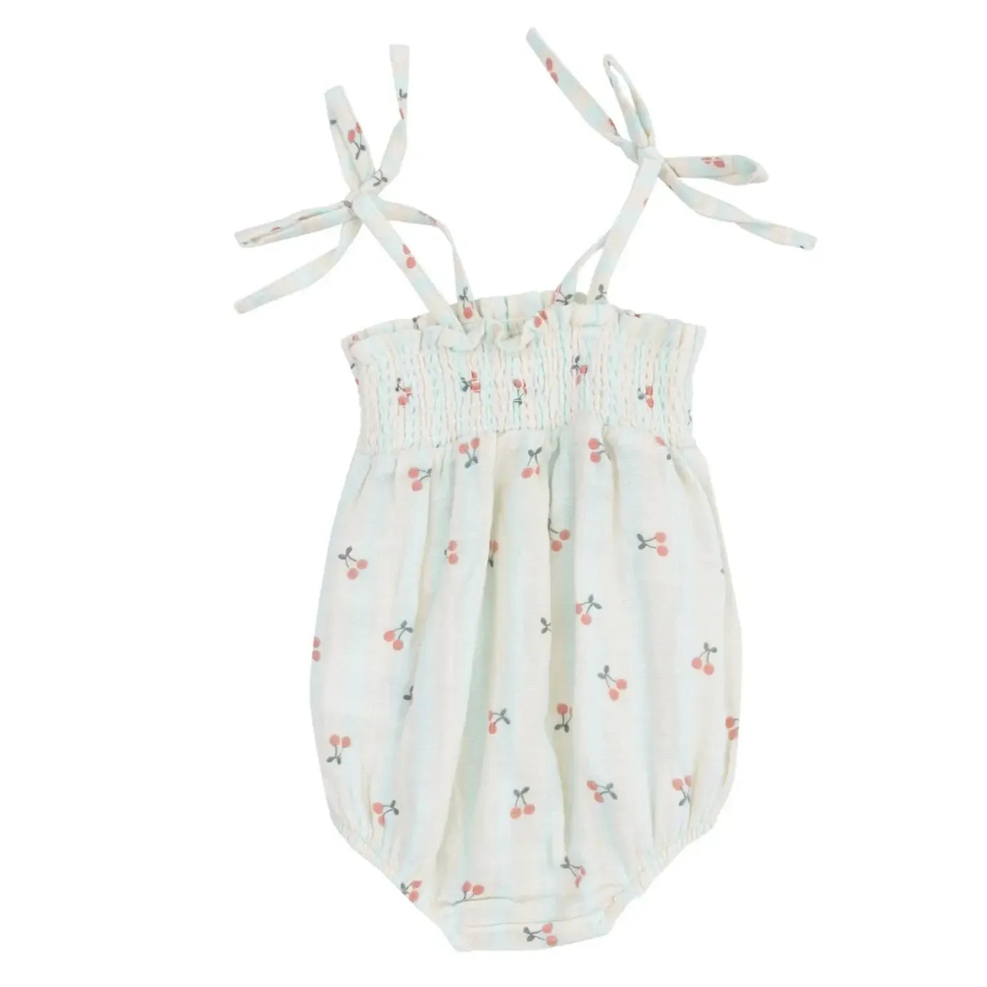 Angel Dear Organic Tie Strap Smocked Bubble Romper - Soft Baby Outfit for Boys & Girls | Cherry Stripe Design | Perfect for Playdates, Photoshoots & Special Occasions